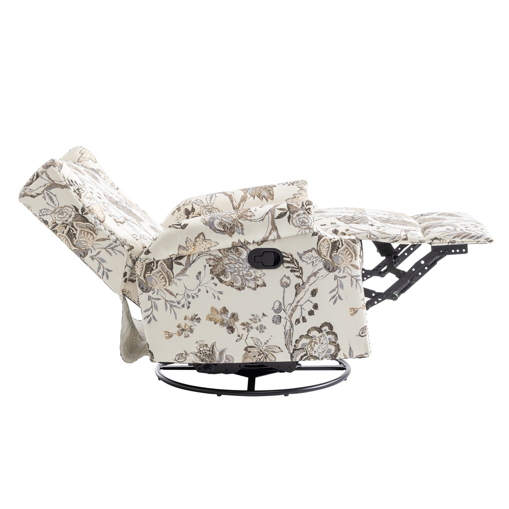 Fauteuil inclinable à bascule manuel avec dossier inclinable, motif floral, pivotant, 73,66 cm de large.