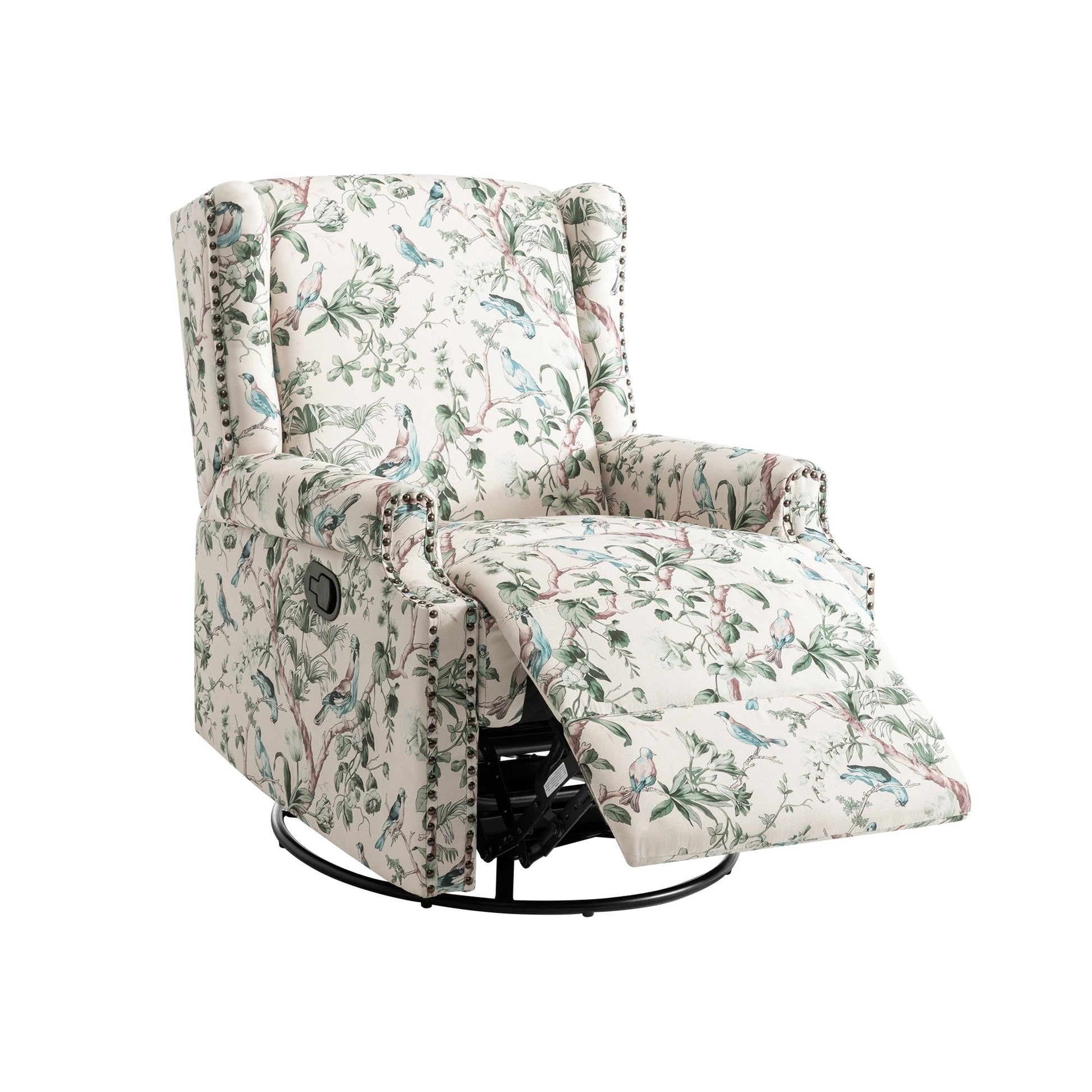 Fauteuil inclinable à bascule manuel avec dossier inclinable, motif floral, pivotant, 73,66 cm de large.