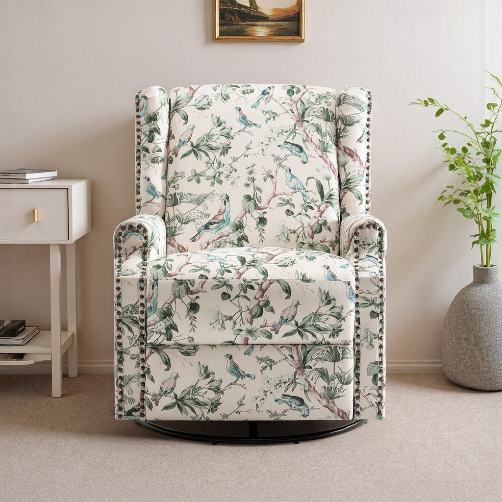 Fauteuil inclinable à bascule manuel avec dossier inclinable, motif floral, pivotant, 73,66 cm de large.