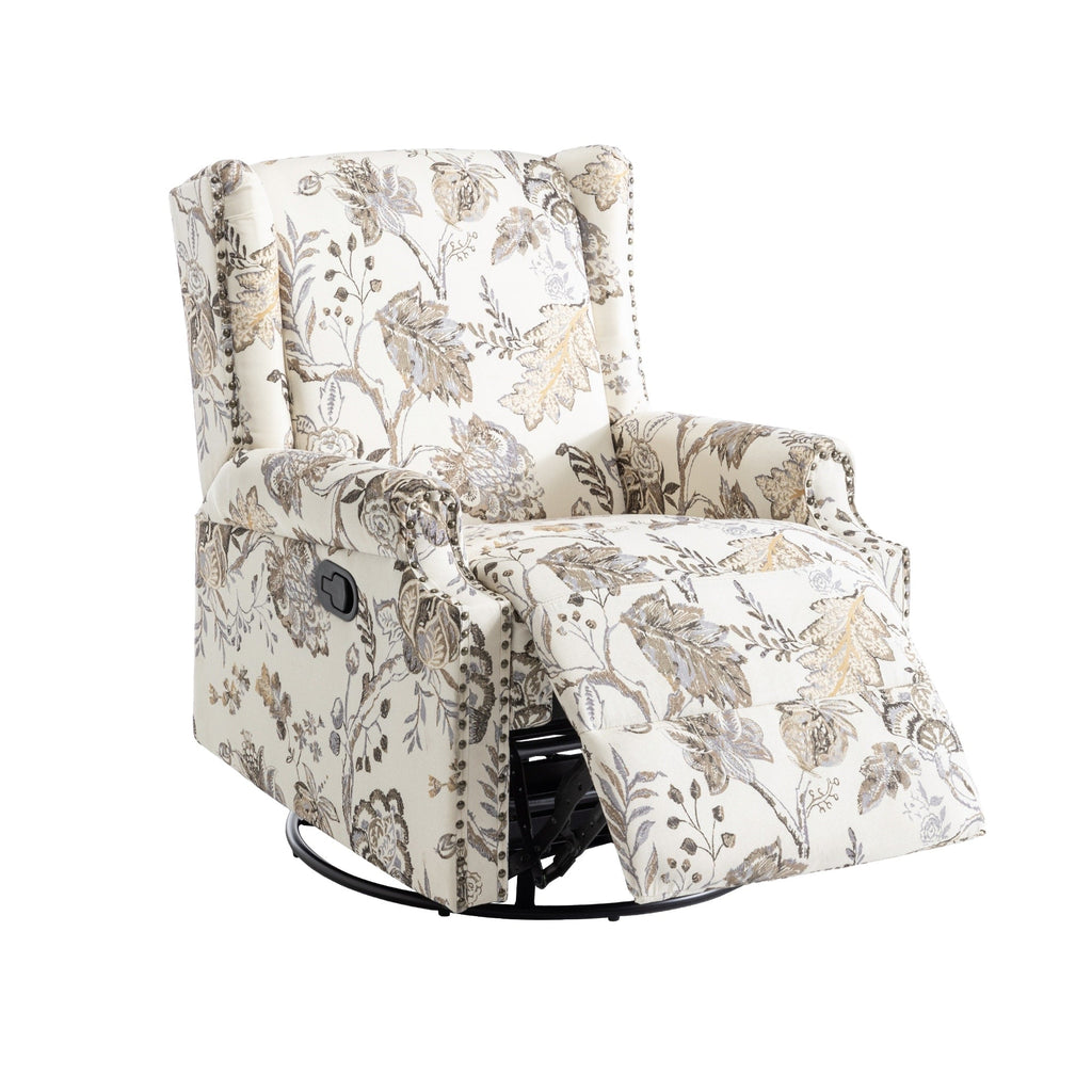 Fauteuil inclinable à bascule manuel avec dossier inclinable, motif floral, pivotant, 73,66 cm de large.