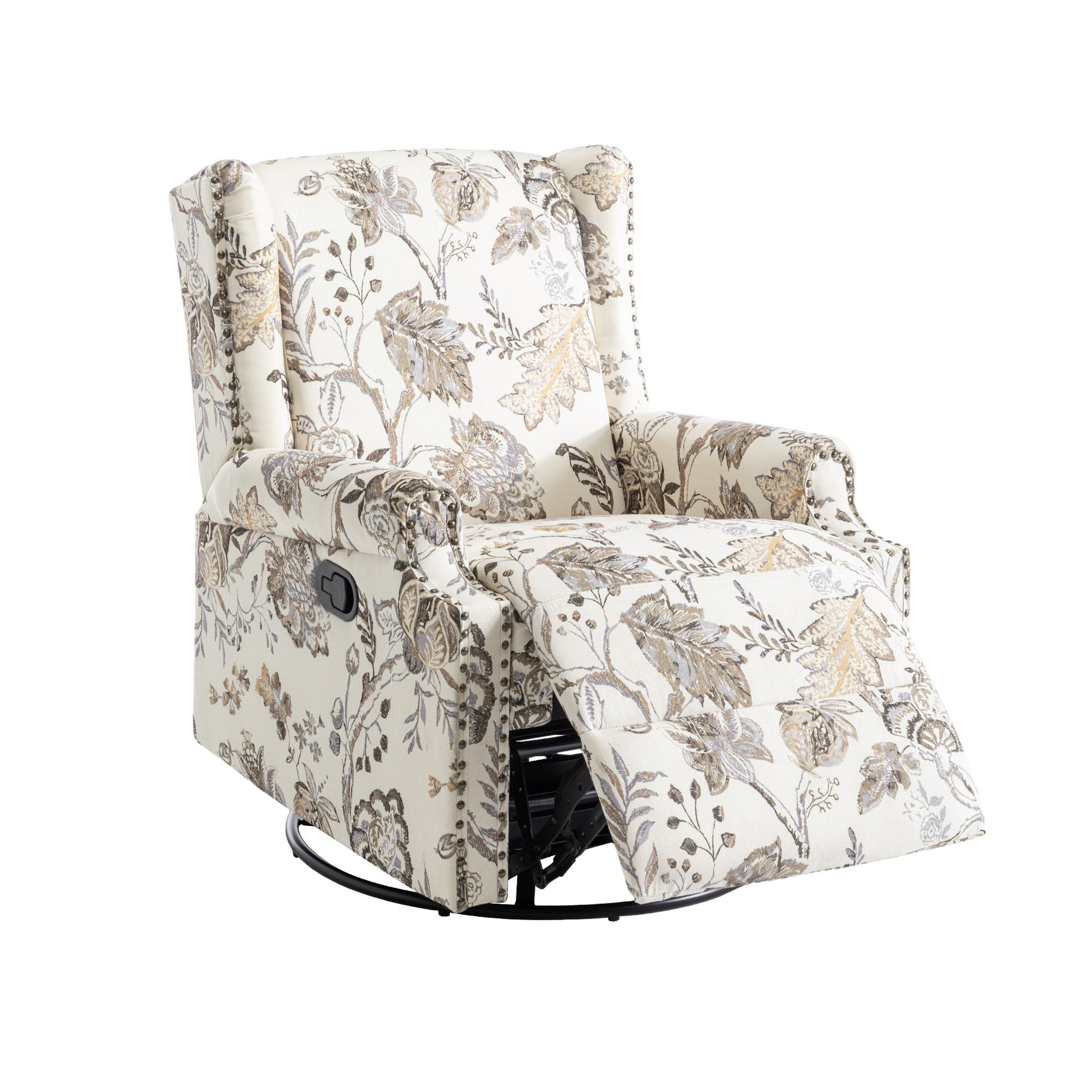Fauteuil inclinable à bascule manuel avec dossier inclinable, motif floral, pivotant, 73,66 cm de large.