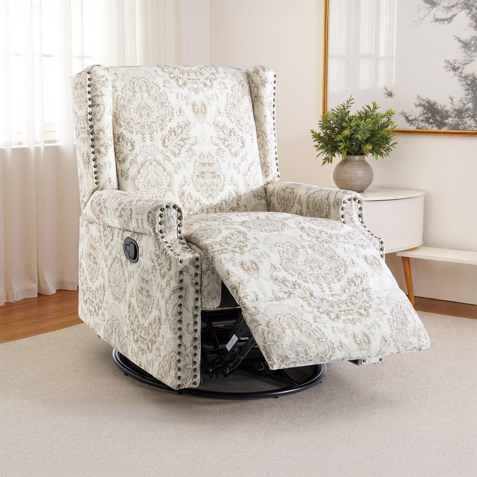 Fauteuil inclinable à bascule manuel avec dossier inclinable, motif floral, pivotant, 73,66 cm de large.
