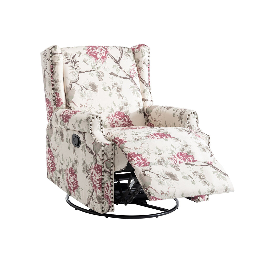 Fauteuil inclinable à bascule manuel avec dossier inclinable, motif floral, pivotant, 73,66 cm de large.