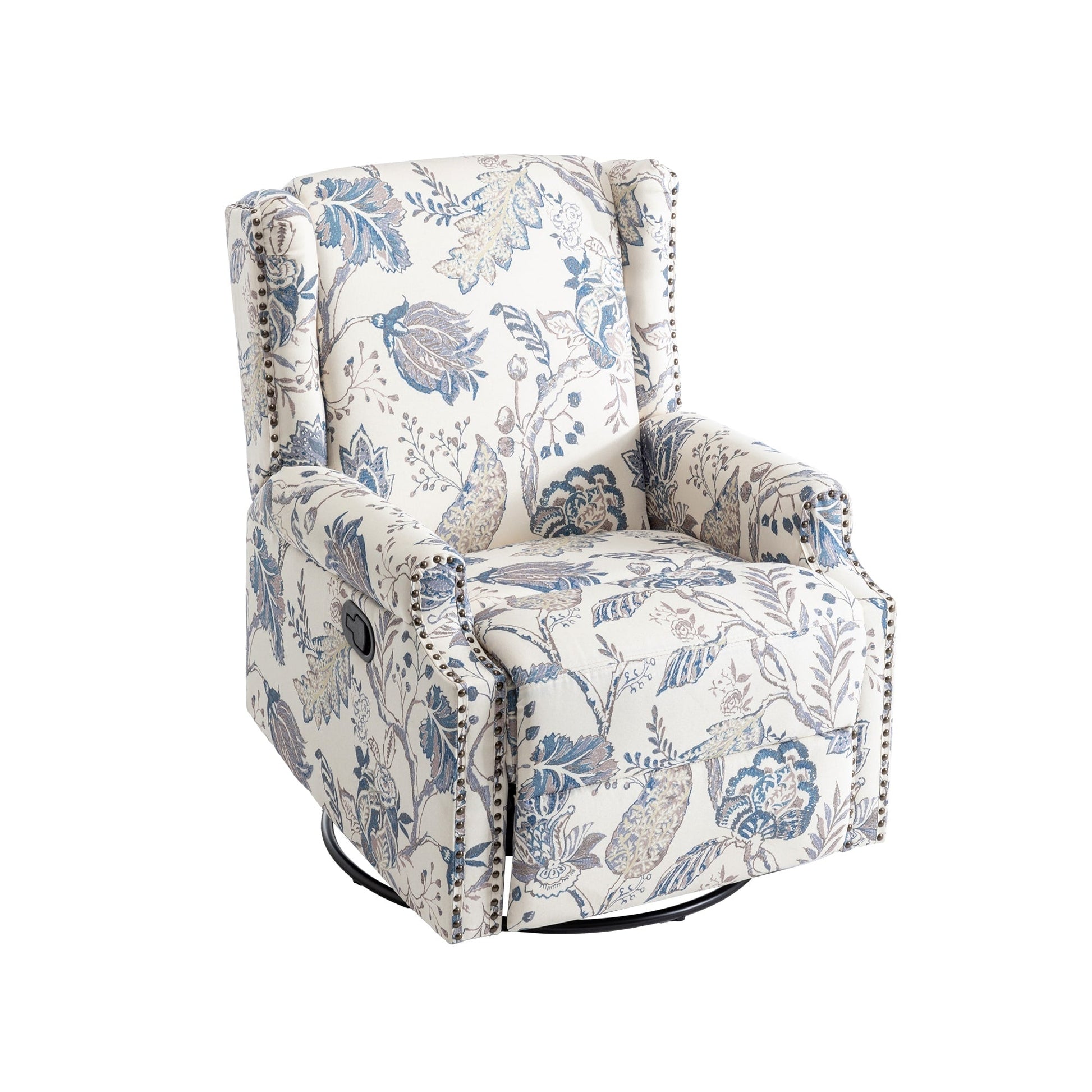Fauteuil inclinable à bascule manuel avec dossier inclinable, motif floral, pivotant, 73,66 cm de large.