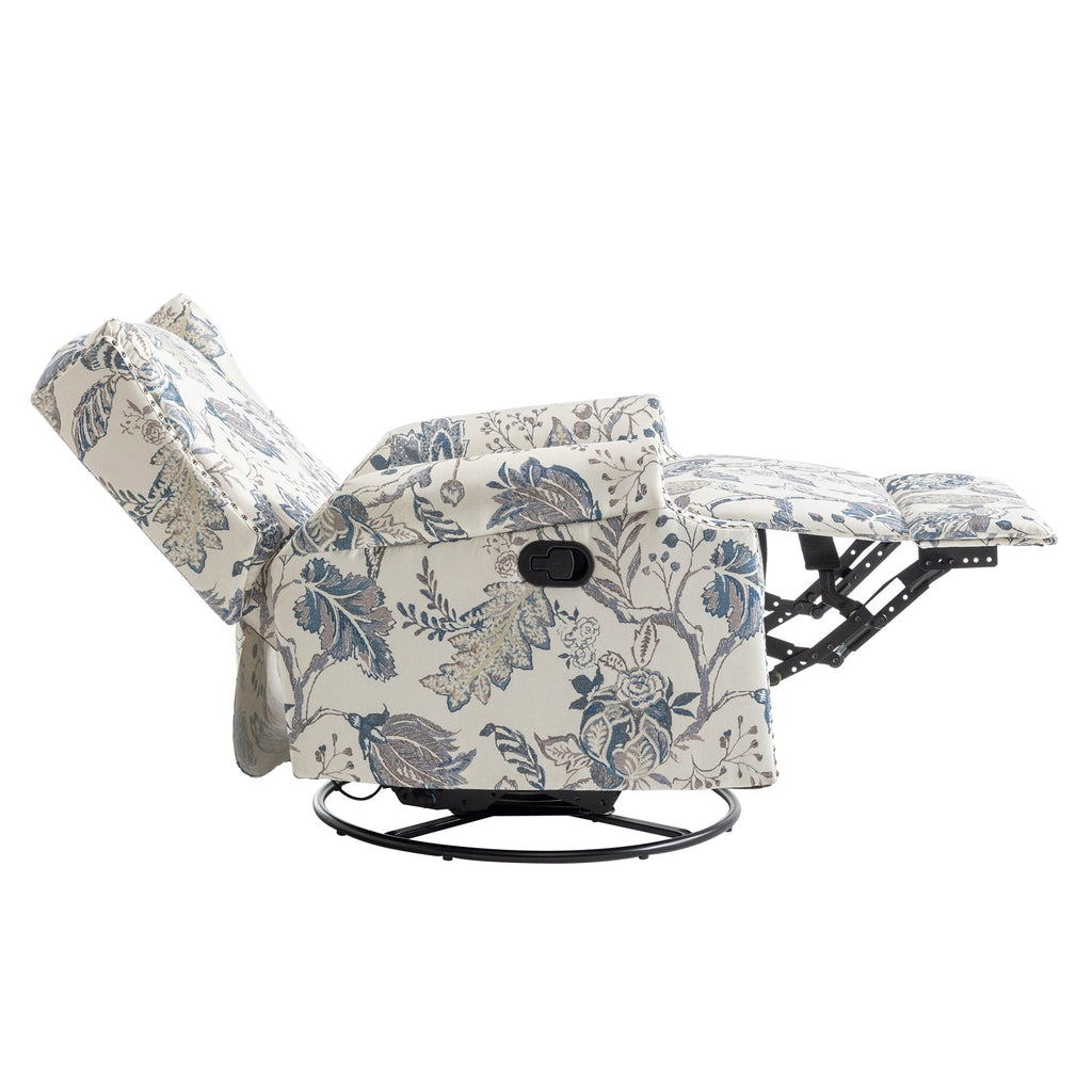 Fauteuil inclinable à bascule manuel avec dossier inclinable, motif floral, pivotant, 73,66 cm de large.