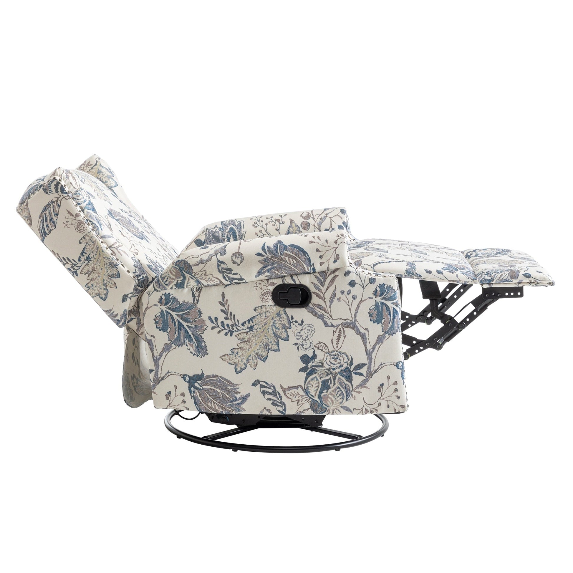 Fauteuil inclinable à bascule manuel avec dossier inclinable, motif floral, pivotant, 73,66 cm de large.