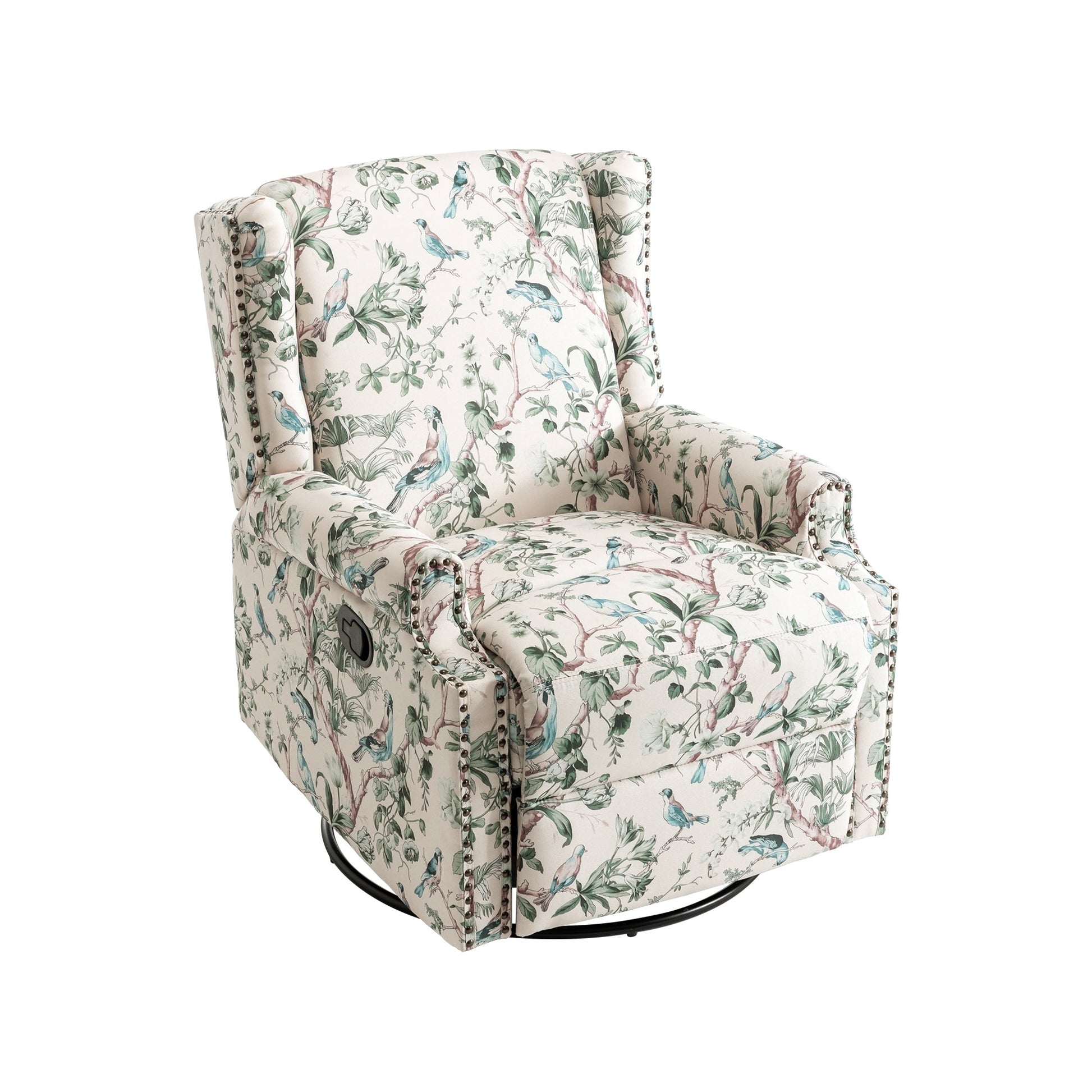Fauteuil inclinable à bascule manuel avec dossier inclinable, motif floral, pivotant, 73,66 cm de large.