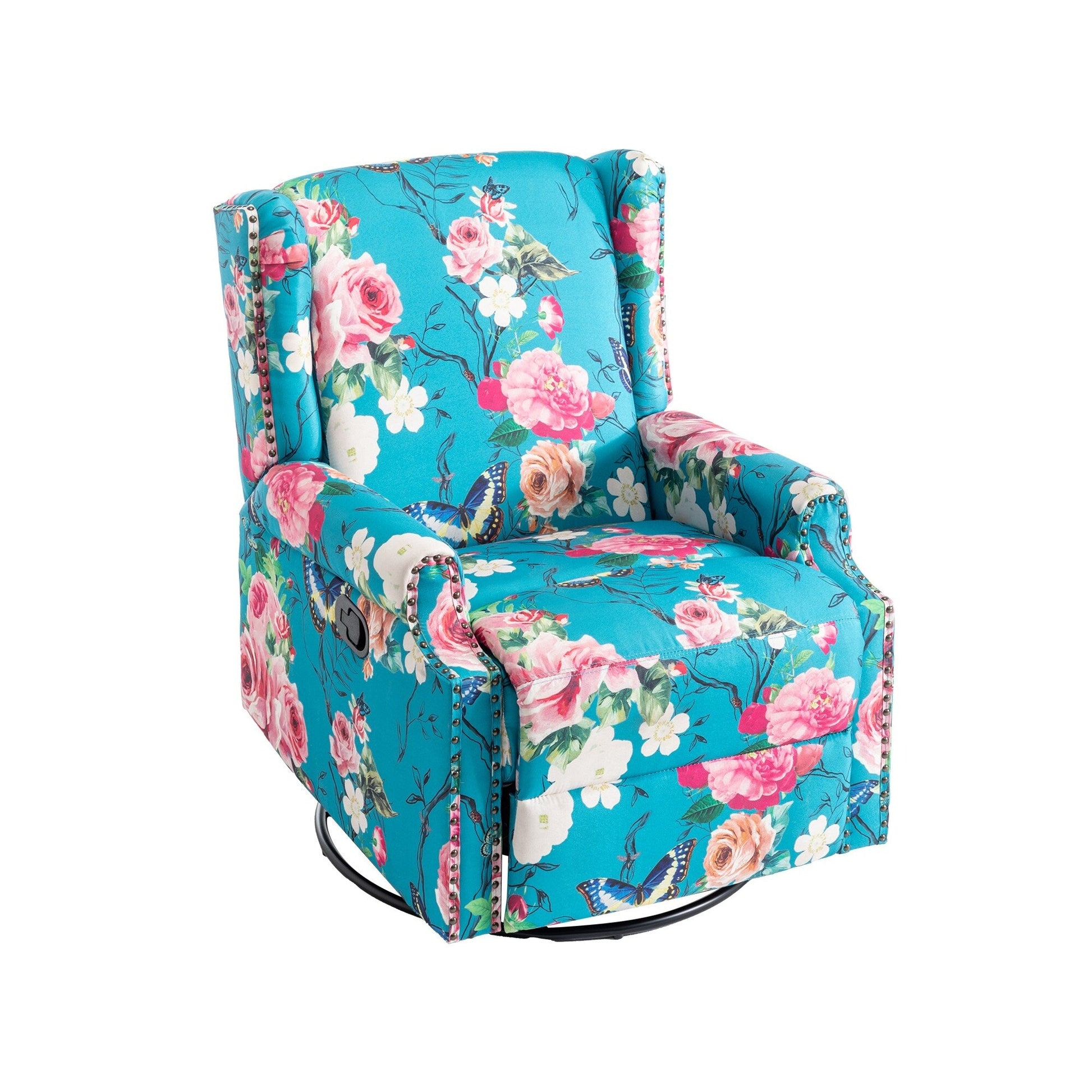 Fauteuil inclinable à bascule manuel avec dossier inclinable, motif floral, pivotant, 73,66 cm de large.
