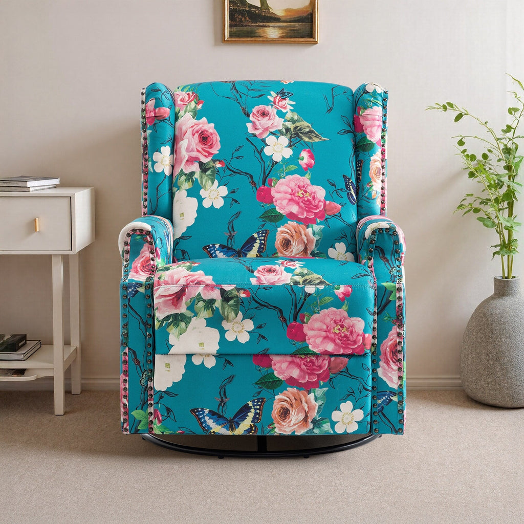 Fauteuil inclinable à bascule manuel avec dossier inclinable, motif floral, pivotant, 73,66 cm de large.