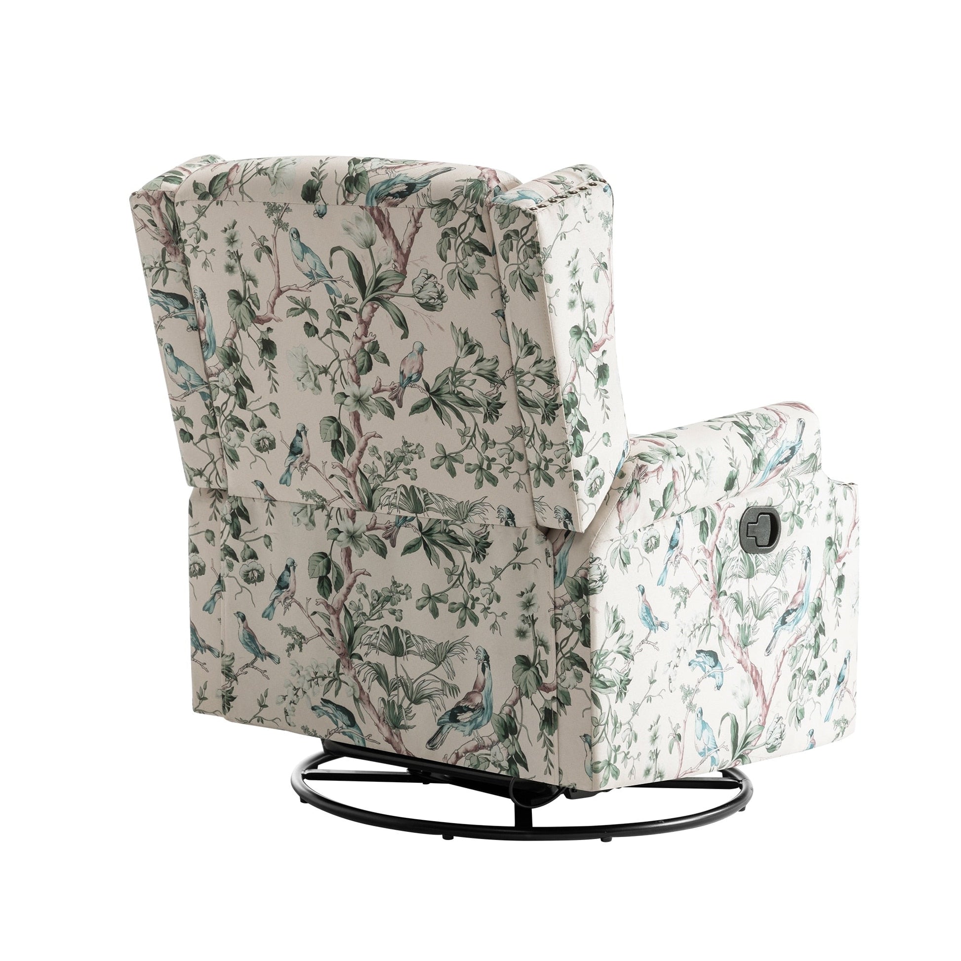 Fauteuil inclinable à bascule manuel avec dossier inclinable, motif floral, pivotant, 73,66 cm de large.