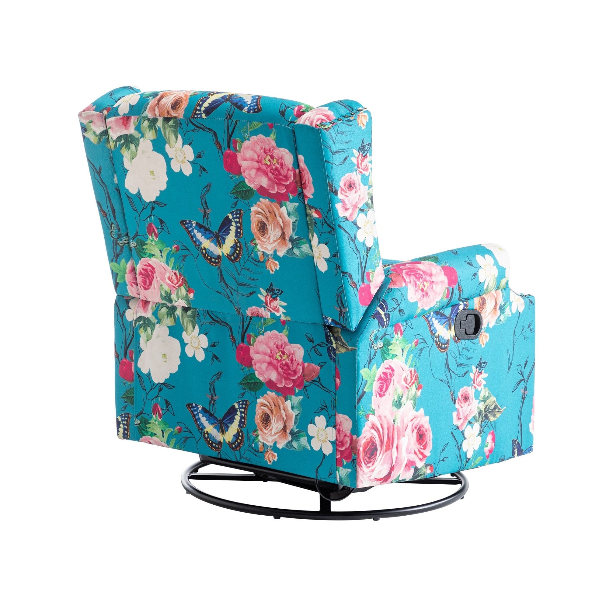 Fauteuil inclinable à bascule manuel avec dossier inclinable, motif floral, pivotant, 73,66 cm de large.