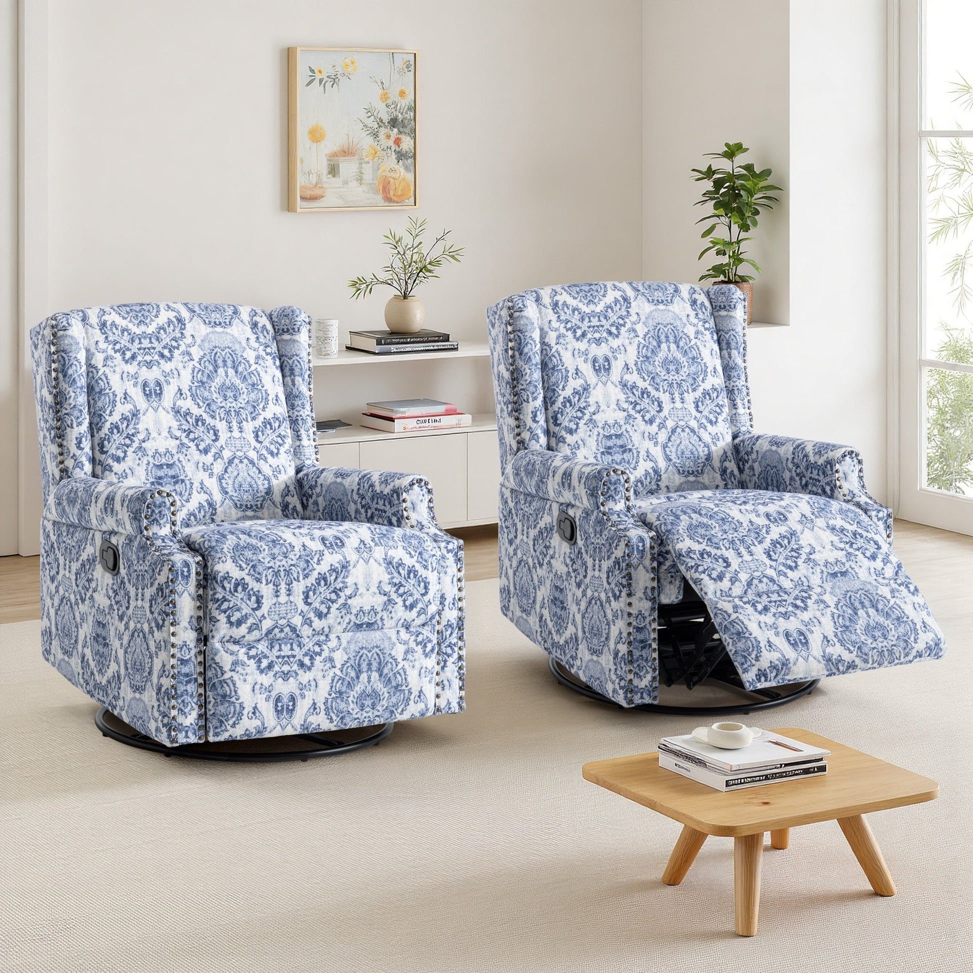 Lot de 2 chaises inclinables à bascule pivotantes à dossier manuel avec motif, 73,66 cm de largeur.