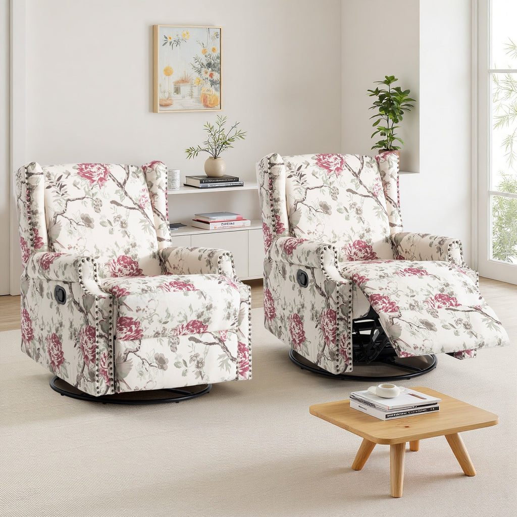 Lot de 2 chaises inclinables à bascule pivotantes à dossier manuel avec motif, 73,66 cm de largeur.