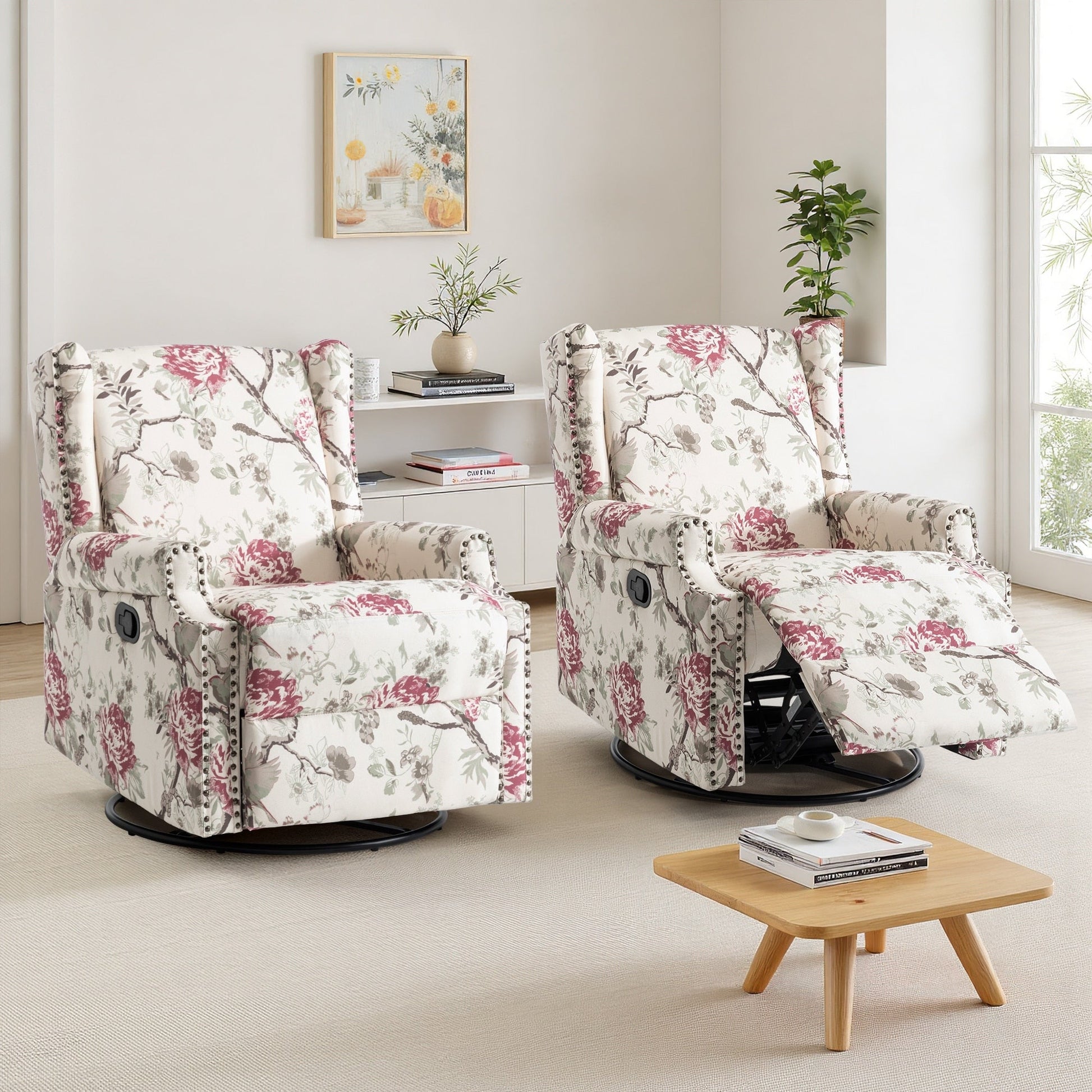 Lot de 2 chaises inclinables à bascule pivotantes à dossier manuel avec motif, 73,66 cm de largeur.