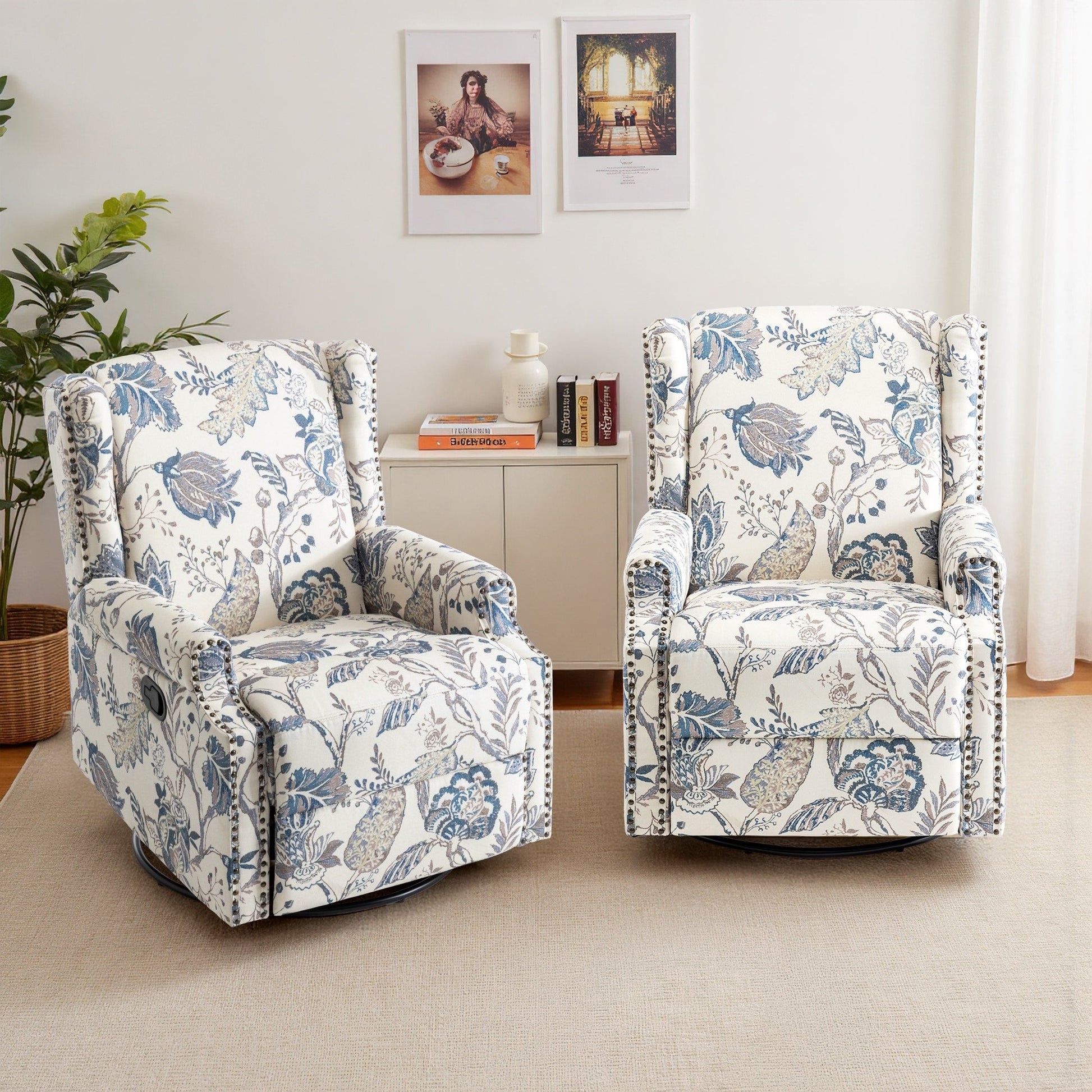 Lot de 2 chaises inclinables à bascule pivotantes à dossier manuel avec motif, 73,66 cm de largeur.