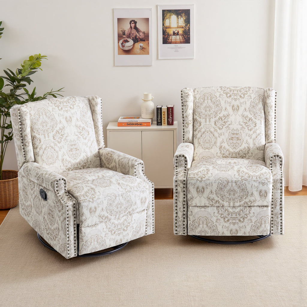 Lot de 2 chaises inclinables à bascule pivotantes à dossier manuel avec motif, 73,66 cm de largeur.