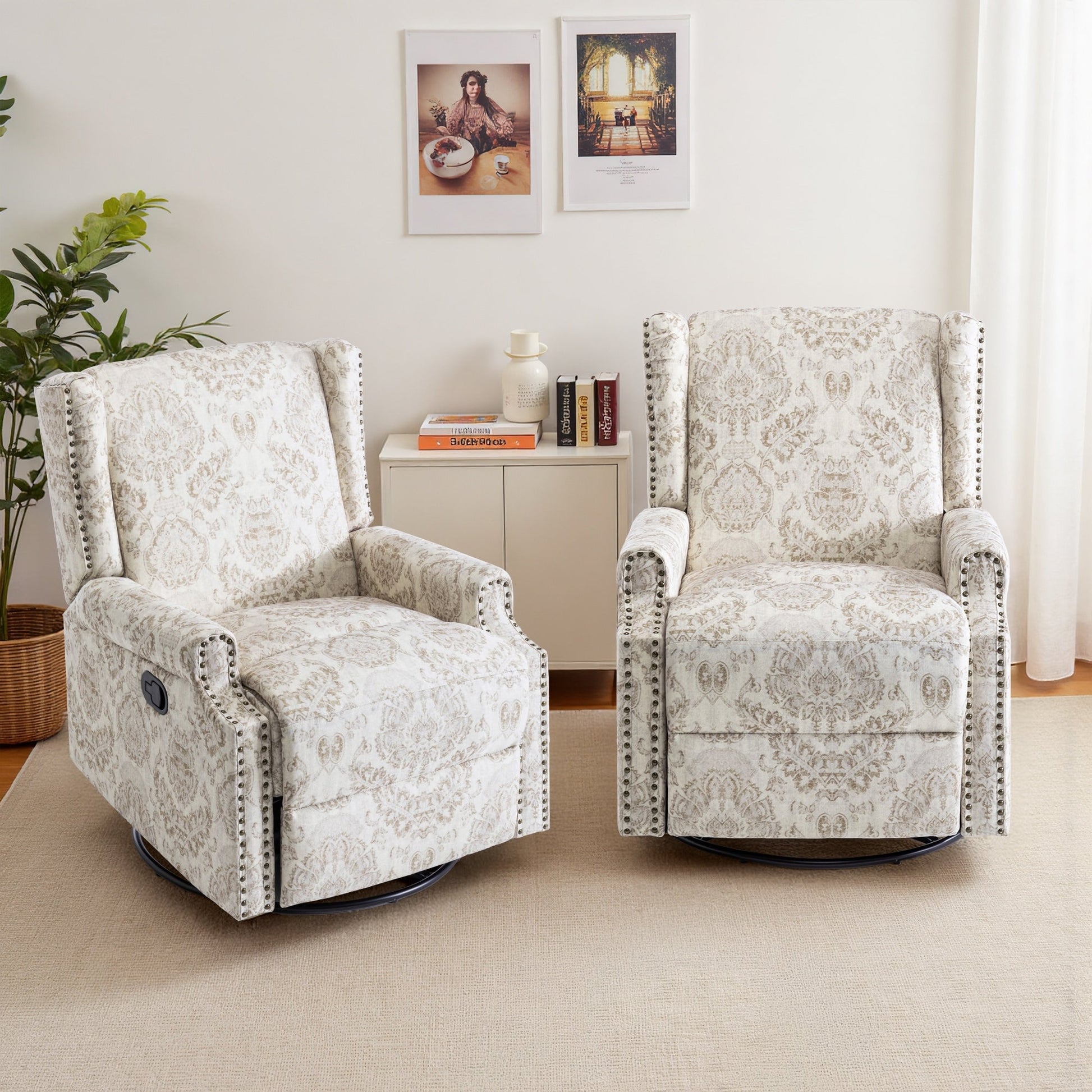 Lot de 2 chaises inclinables à bascule pivotantes à dossier manuel avec motif, 73,66 cm de largeur.