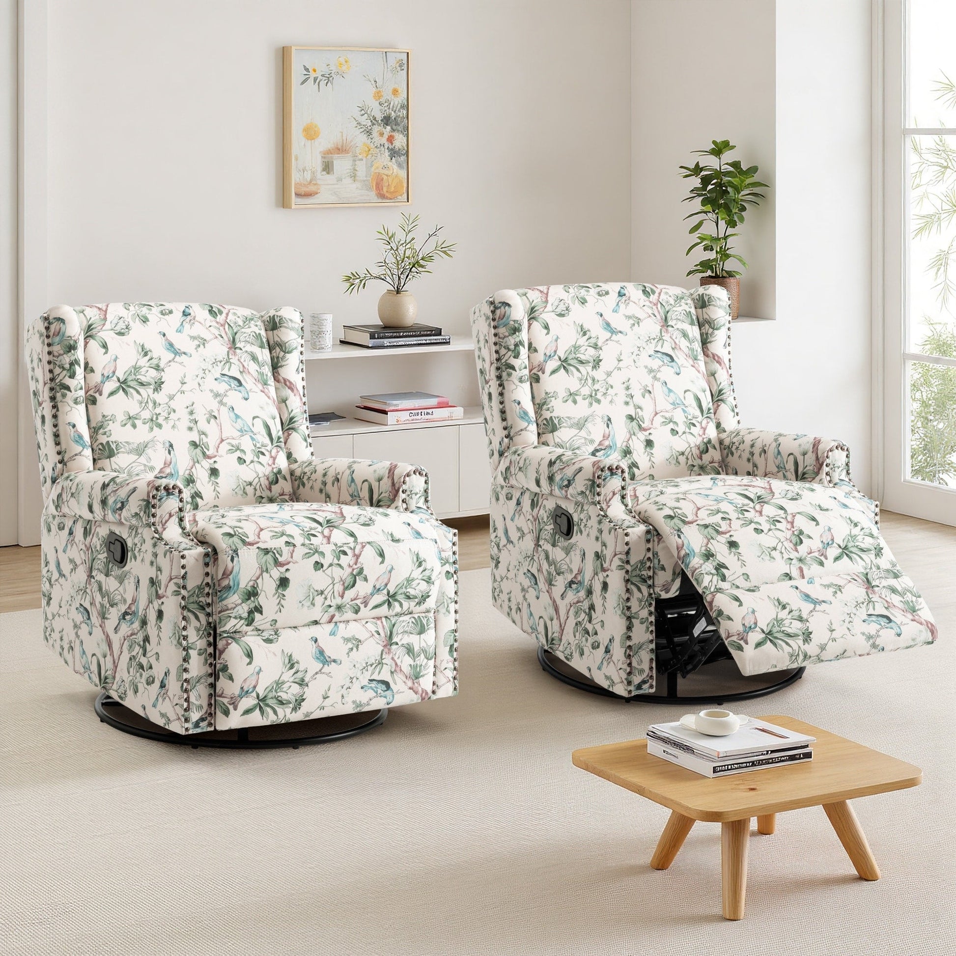 Lot de 2 chaises inclinables à bascule pivotantes à dossier manuel avec motif, 73,66 cm de largeur.