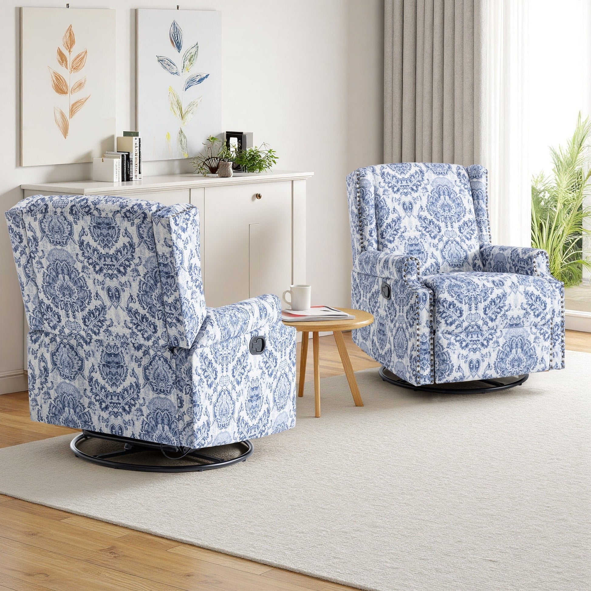 Lot de 2 chaises inclinables à bascule pivotantes à dossier manuel avec motif, 73,66 cm de largeur.