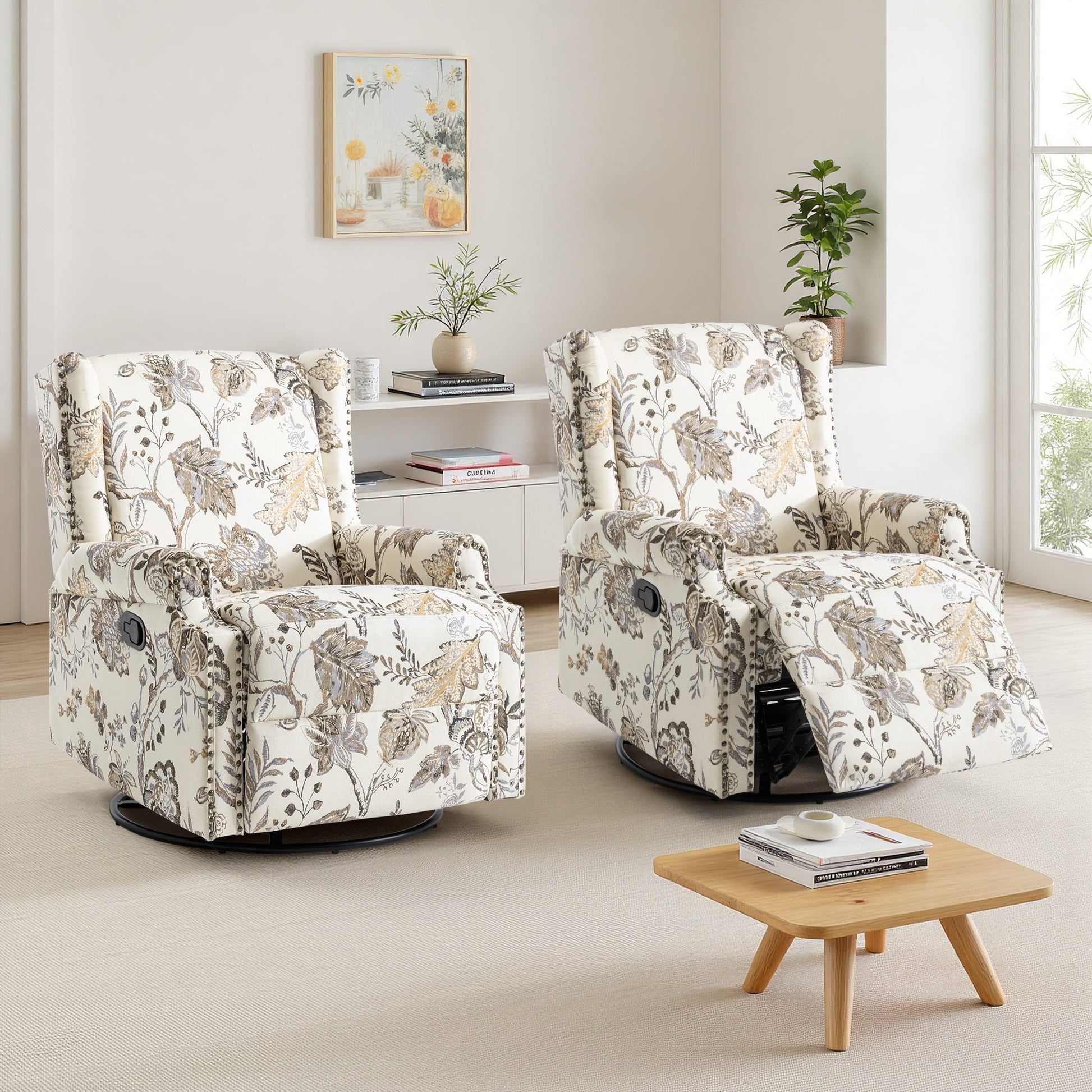 Lot de 2 chaises inclinables à bascule pivotantes à dossier manuel avec motif, 73,66 cm de largeur.