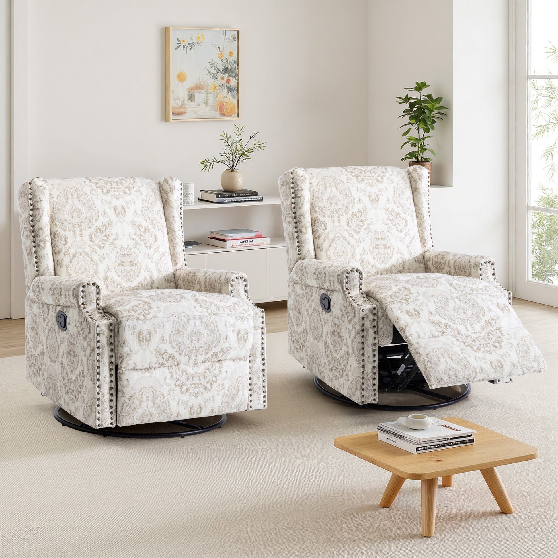 Lot de 2 chaises inclinables à bascule pivotantes à dossier manuel avec motif, 73,66 cm de largeur.