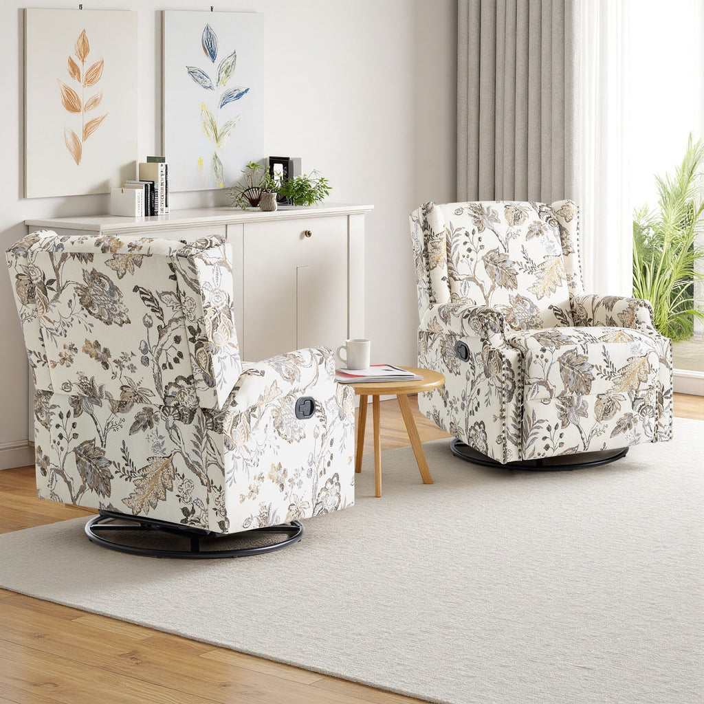 Lot de 2 chaises inclinables à bascule pivotantes à dossier manuel avec motif, 73,66 cm de largeur.