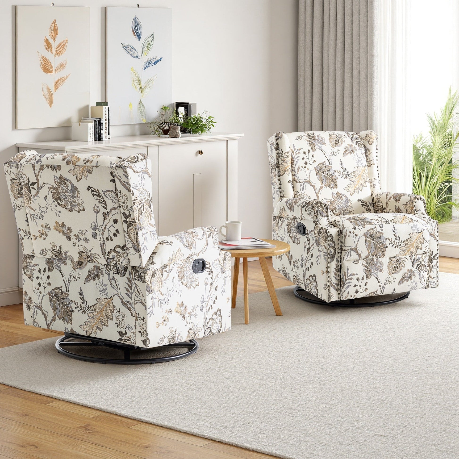 Lot de 2 chaises inclinables à bascule pivotantes à dossier manuel avec motif, 73,66 cm de largeur.