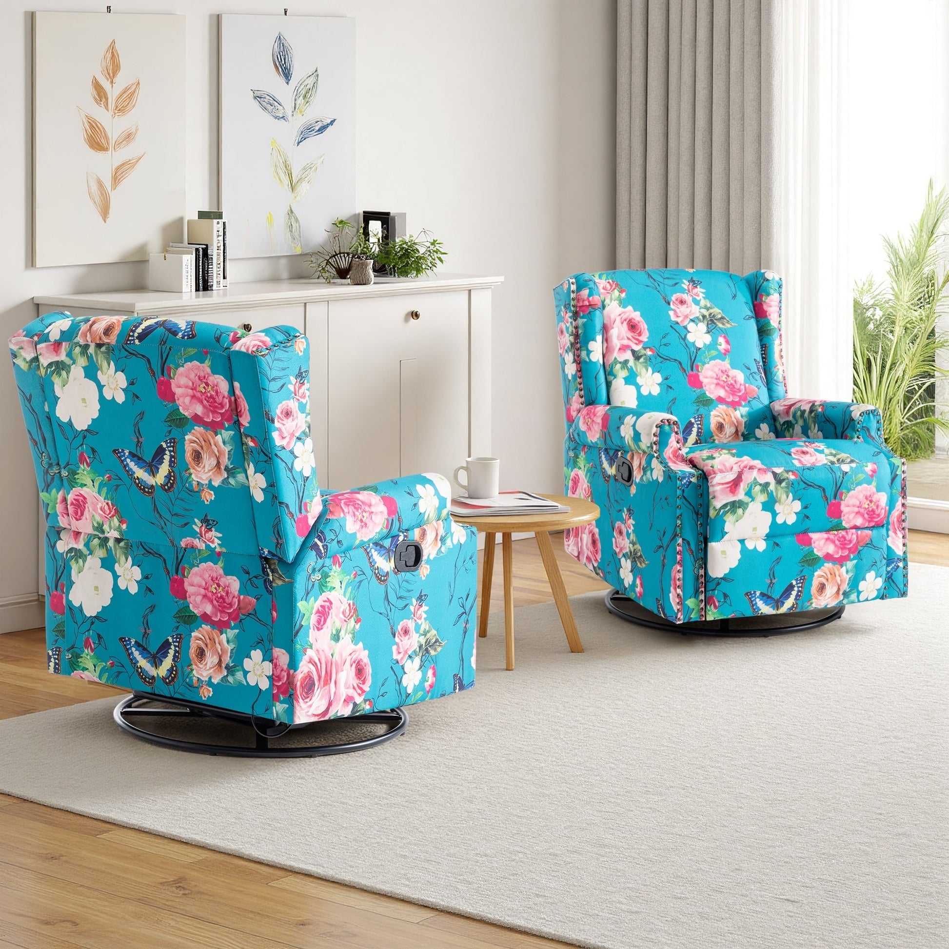 Lot de 2 chaises inclinables à bascule pivotantes à dossier manuel avec motif, 73,66 cm de largeur.