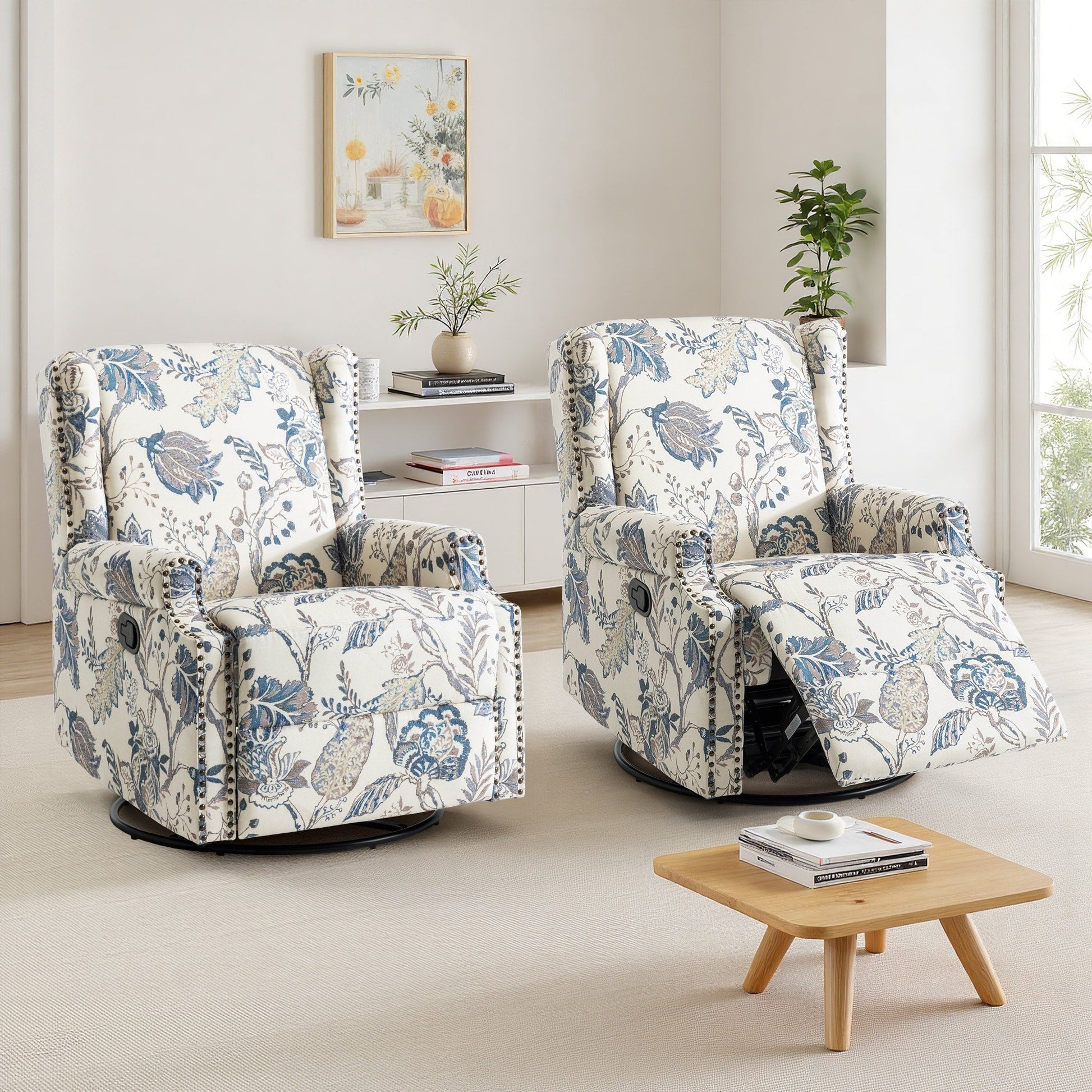 Lot de 2 chaises inclinables à bascule pivotantes à dossier manuel avec motif, 73,66 cm de largeur.
