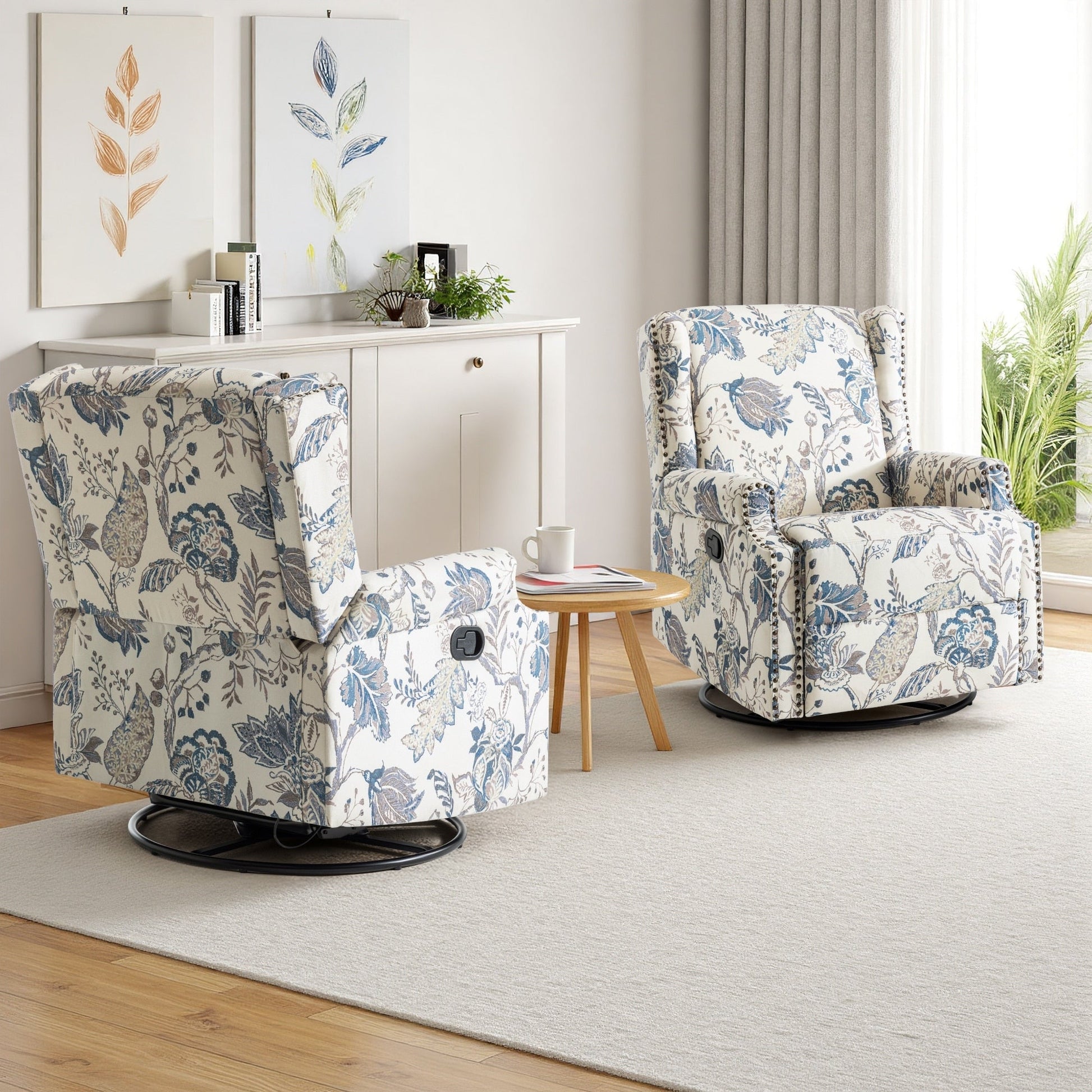 Lot de 2 chaises inclinables à bascule pivotantes à dossier manuel avec motif, 73,66 cm de largeur.