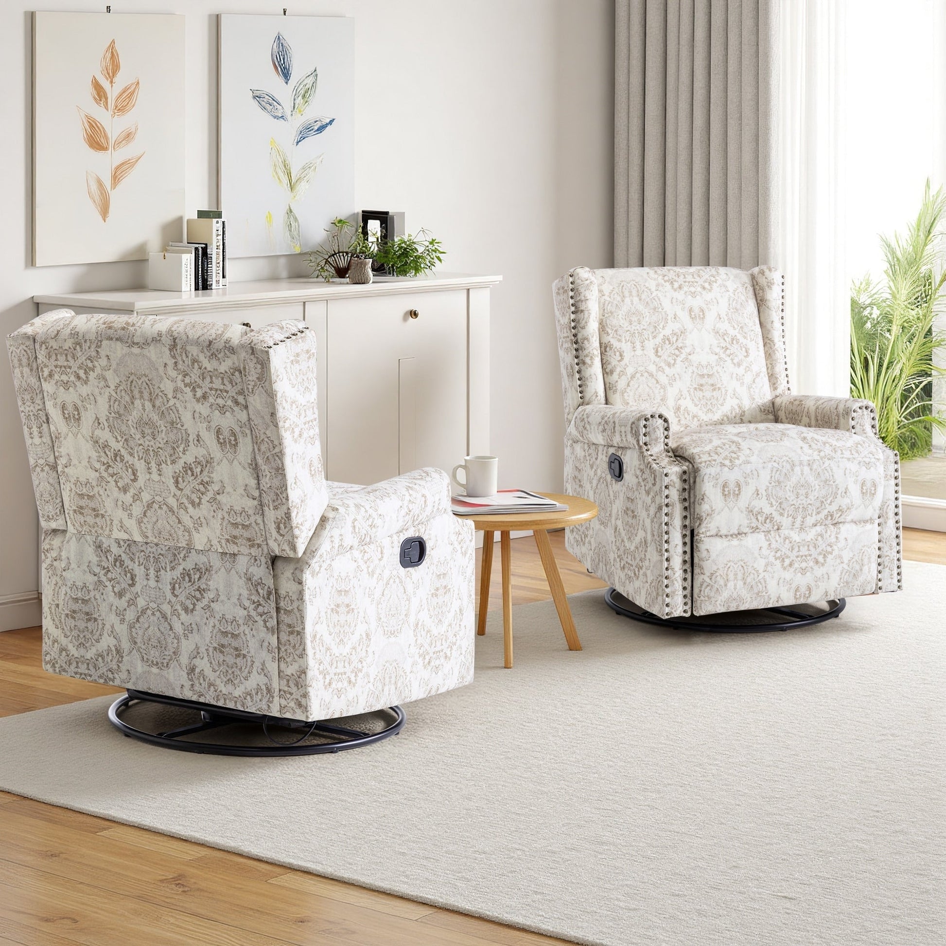 Lot de 2 chaises inclinables à bascule pivotantes à dossier manuel avec motif, 73,66 cm de largeur.
