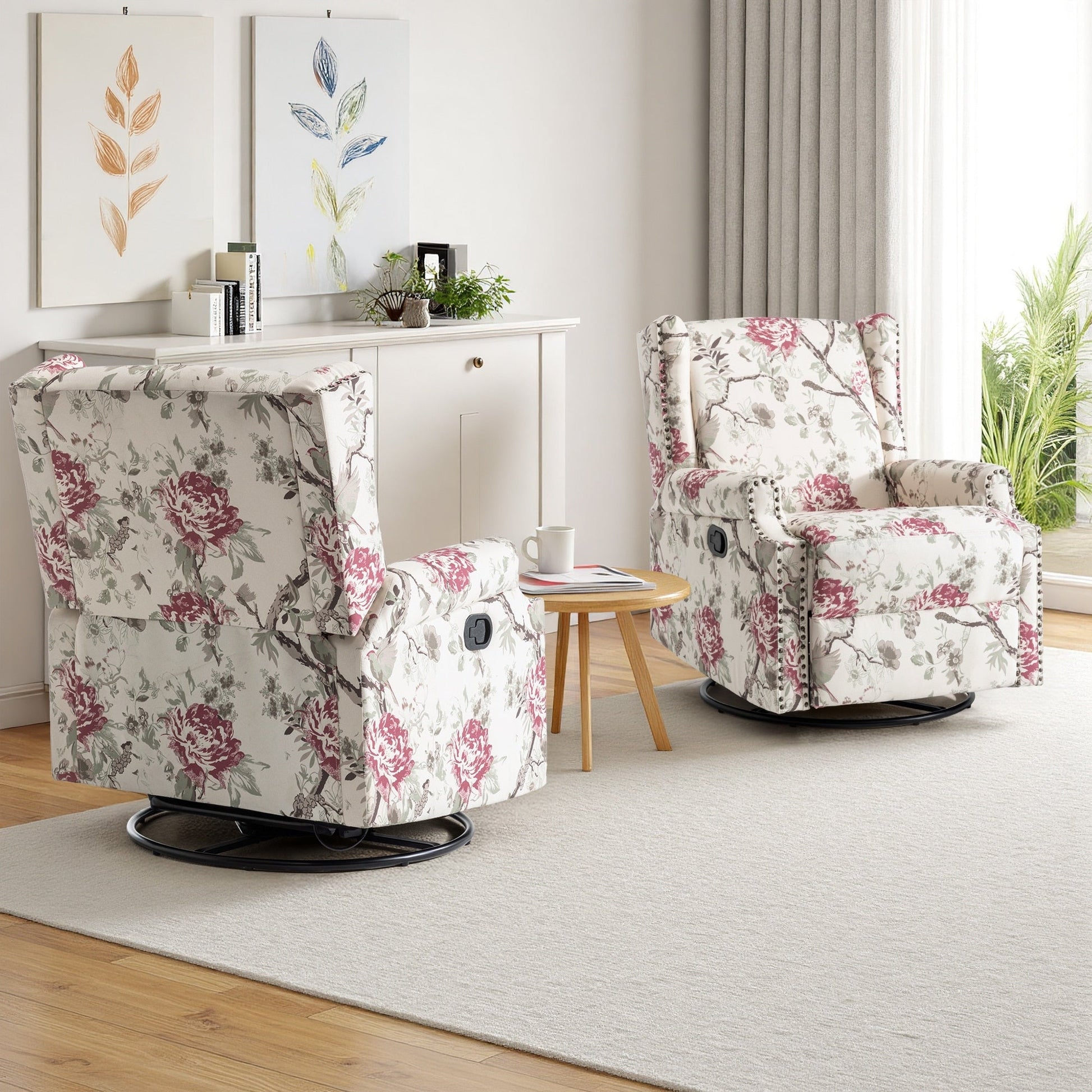 Lot de 2 chaises inclinables à bascule pivotantes à dossier manuel avec motif, 73,66 cm de largeur.