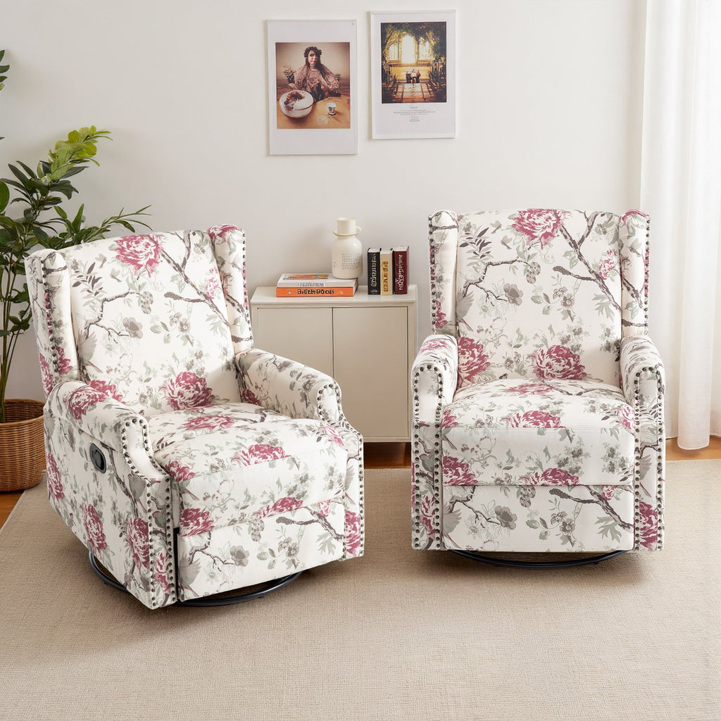 Lot de 2 chaises inclinables à bascule pivotantes à dossier manuel avec motif, 73,66 cm de largeur.