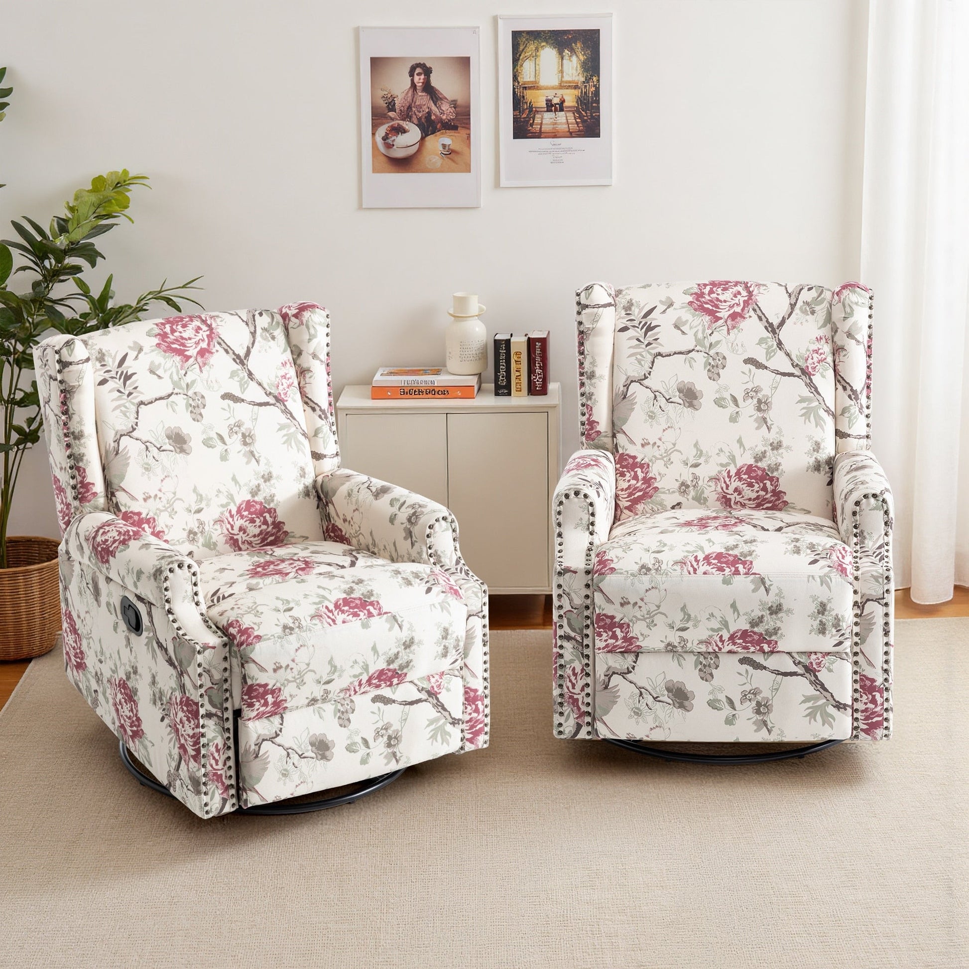 Lot de 2 chaises inclinables à bascule pivotantes à dossier manuel avec motif, 73,66 cm de largeur.