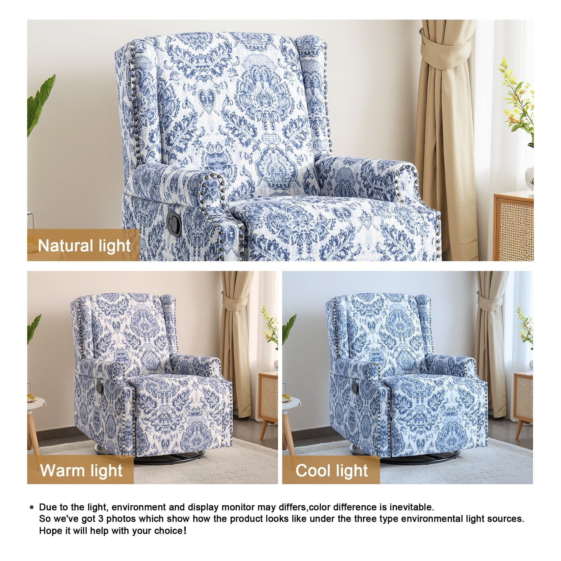 Lot de 2 chaises inclinables à bascule pivotantes à dossier manuel avec motif, 73,66 cm de largeur.