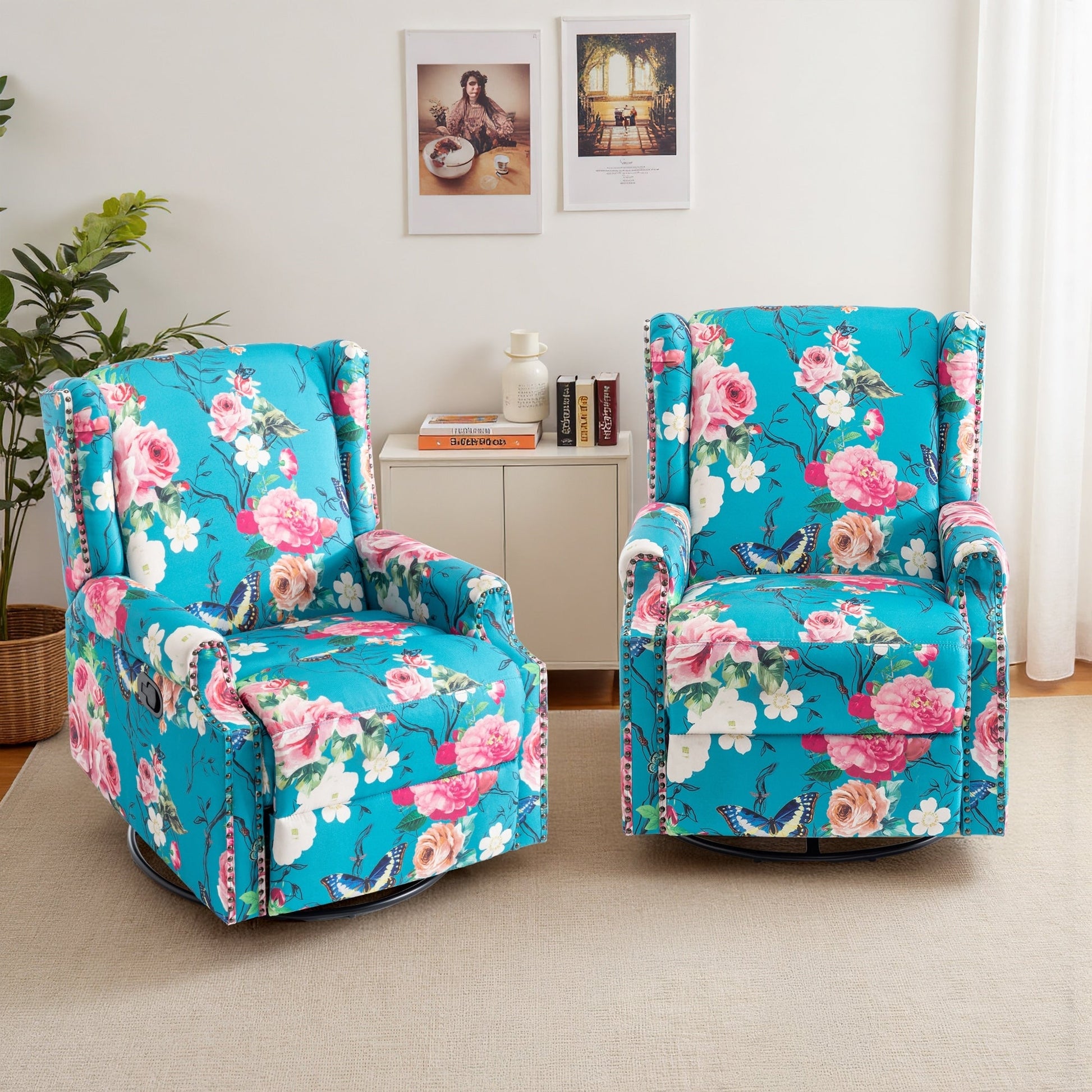 Lot de 2 chaises inclinables à bascule pivotantes à dossier manuel avec motif, 73,66 cm de largeur.