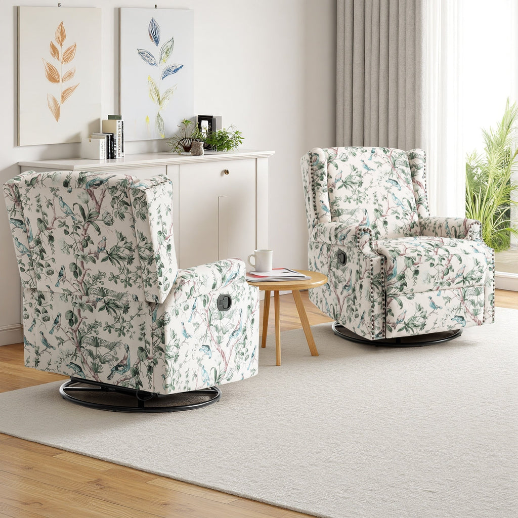 Lot de 2 chaises inclinables à bascule pivotantes à dossier manuel avec motif, 73,66 cm de largeur.