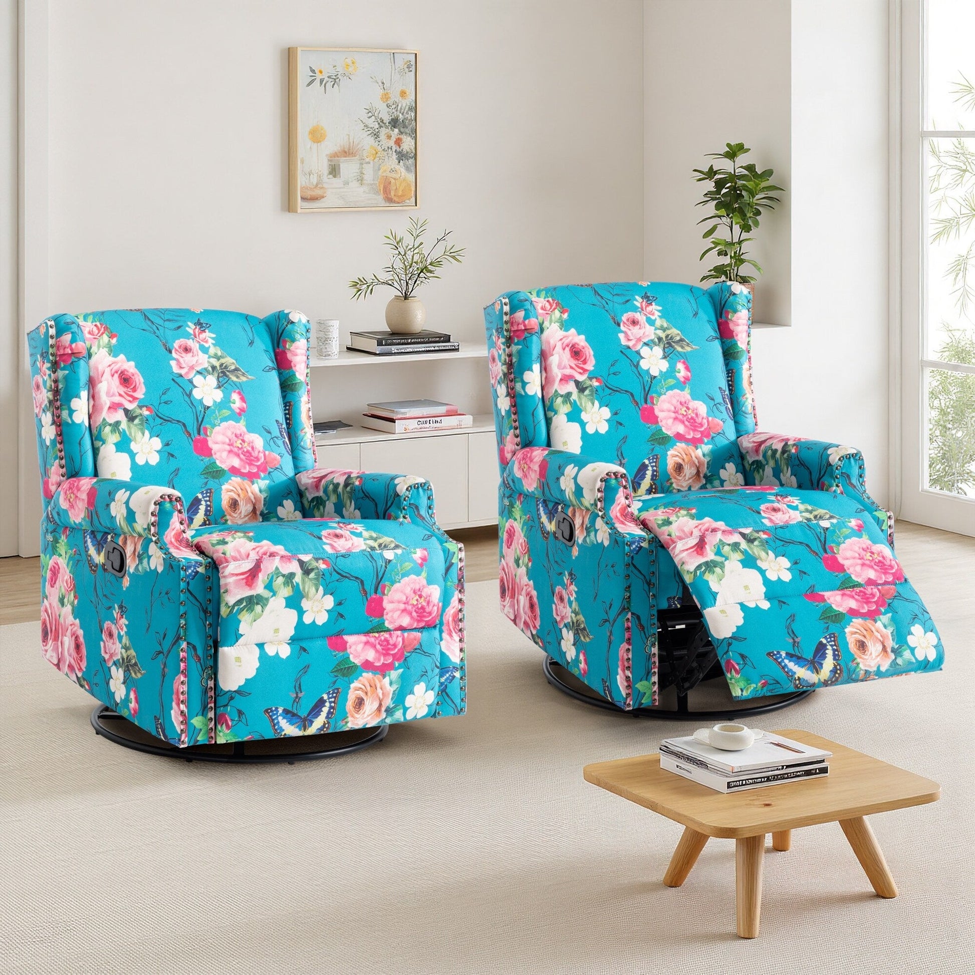 Lot de 2 chaises inclinables à bascule pivotantes à dossier manuel avec motif, 73,66 cm de largeur.