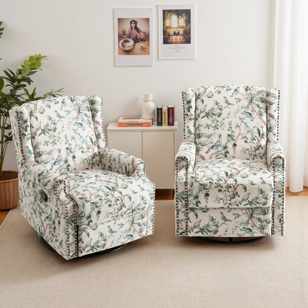 Lot de 2 chaises inclinables à bascule pivotantes à dossier manuel avec motif, 73,66 cm de largeur.