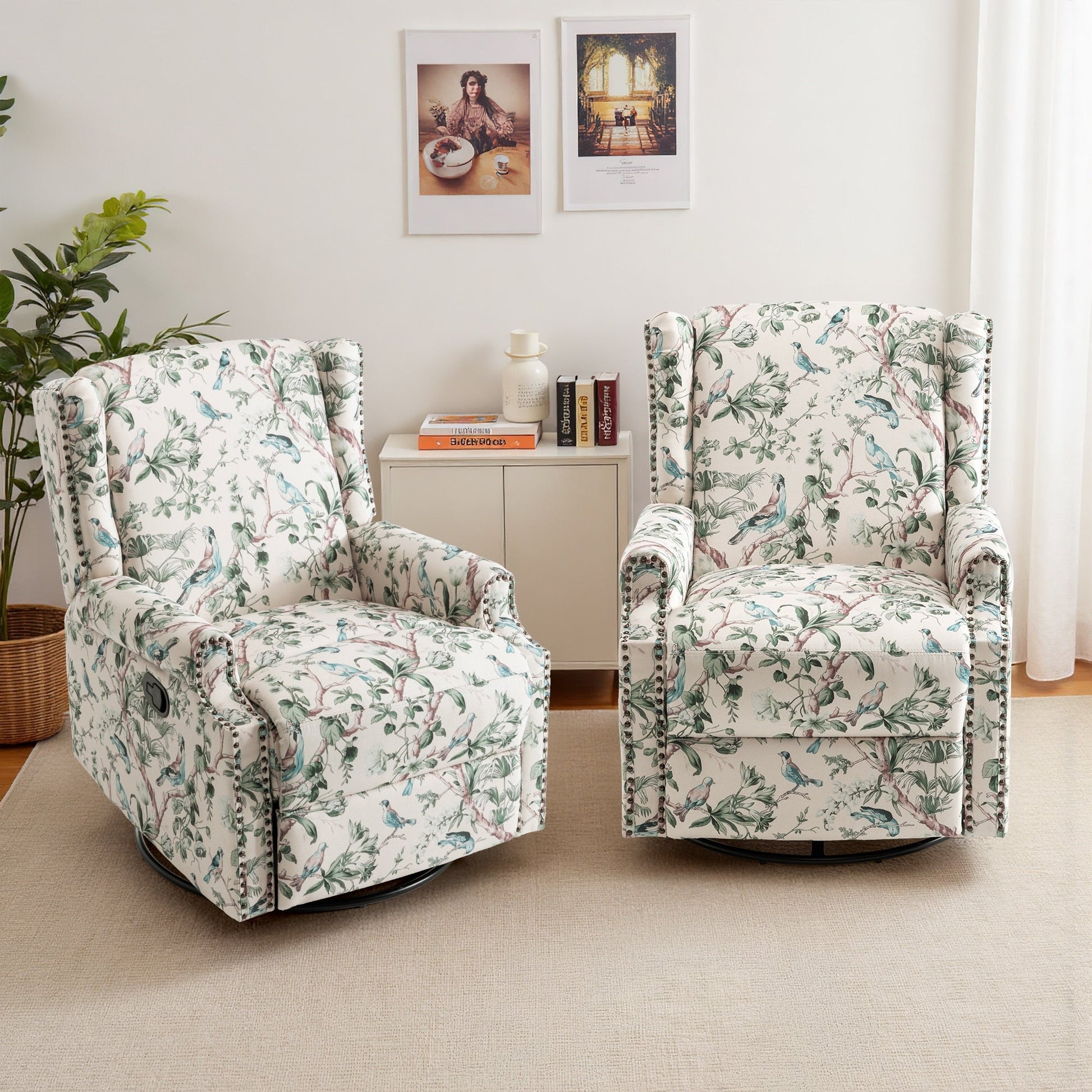 Lot de 2 chaises inclinables à bascule pivotantes à dossier manuel avec motif, 73,66 cm de largeur.
