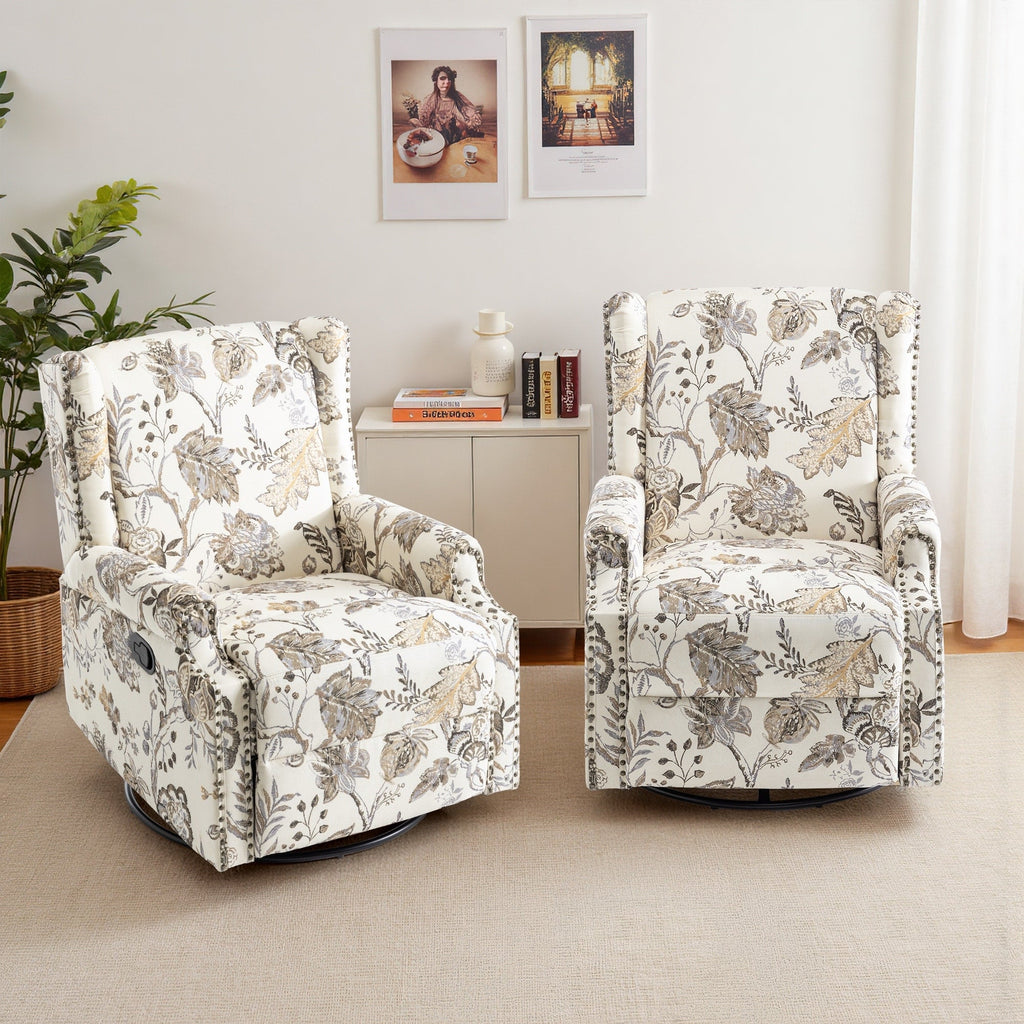 Lot de 2 chaises inclinables à bascule pivotantes à dossier manuel avec motif, 73,66 cm de largeur.