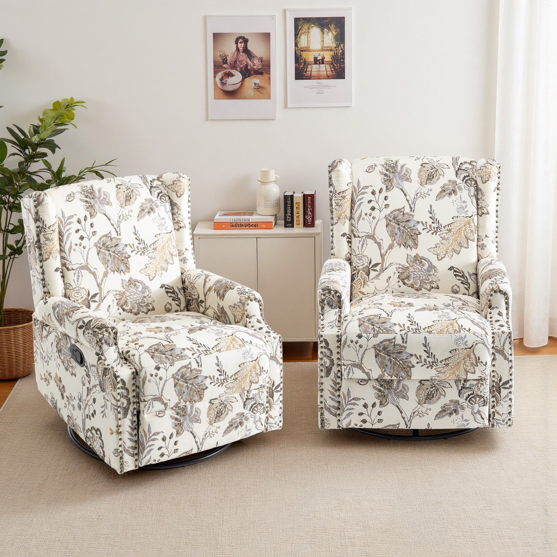 Lot de 2 chaises inclinables à bascule pivotantes à dossier manuel avec motif, 73,66 cm de largeur.