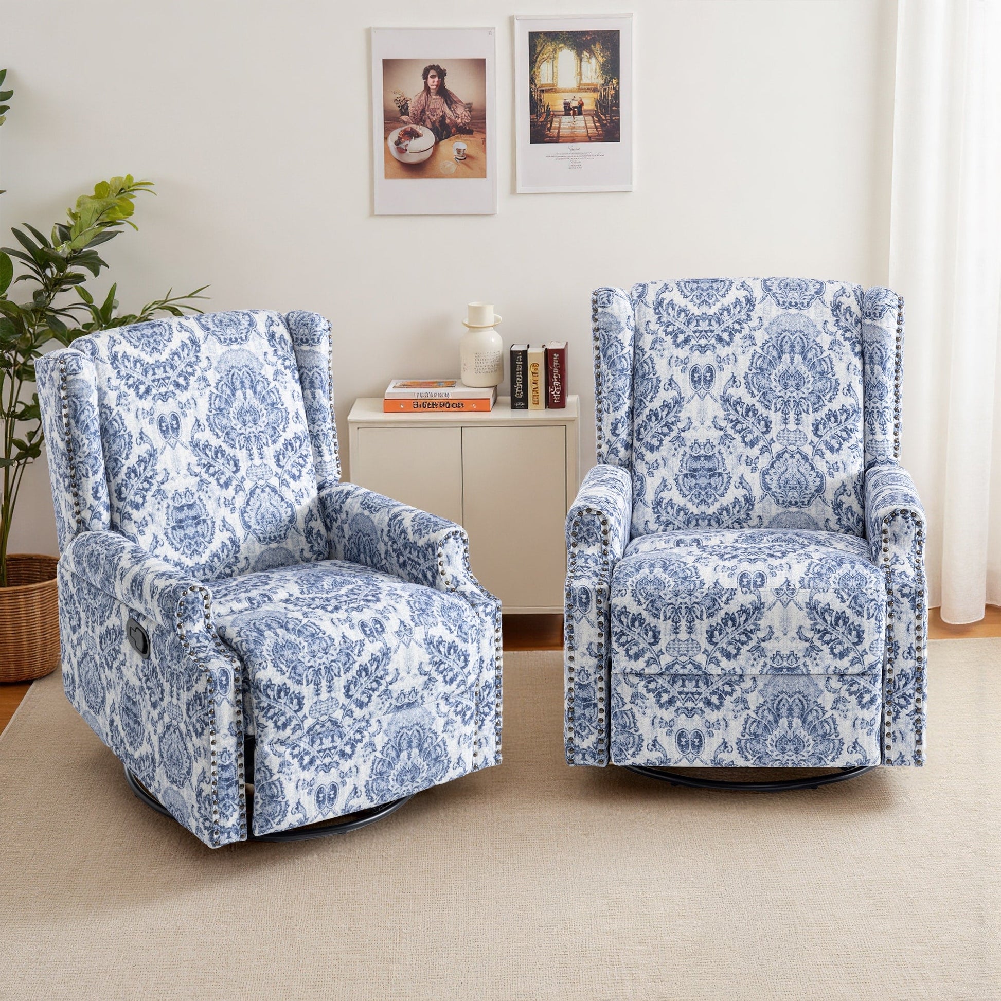 Lot de 2 chaises inclinables à bascule pivotantes à dossier manuel avec motif, 73,66 cm de largeur.