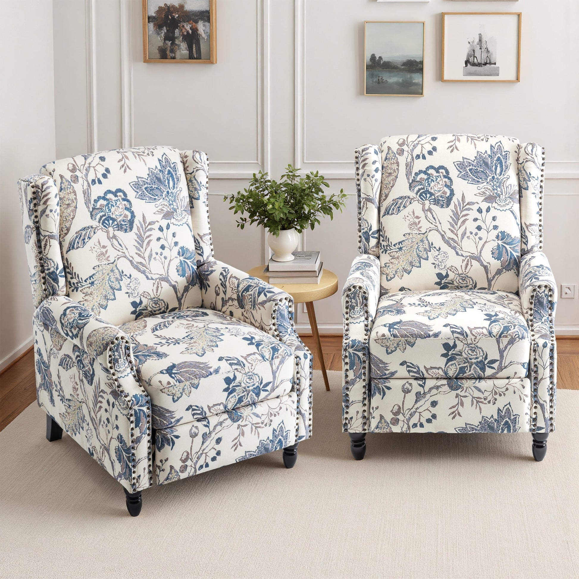 Lot de 2 chaises inclinables à dossier manuel à motif floral vintage, 73,66 cm de largeur.