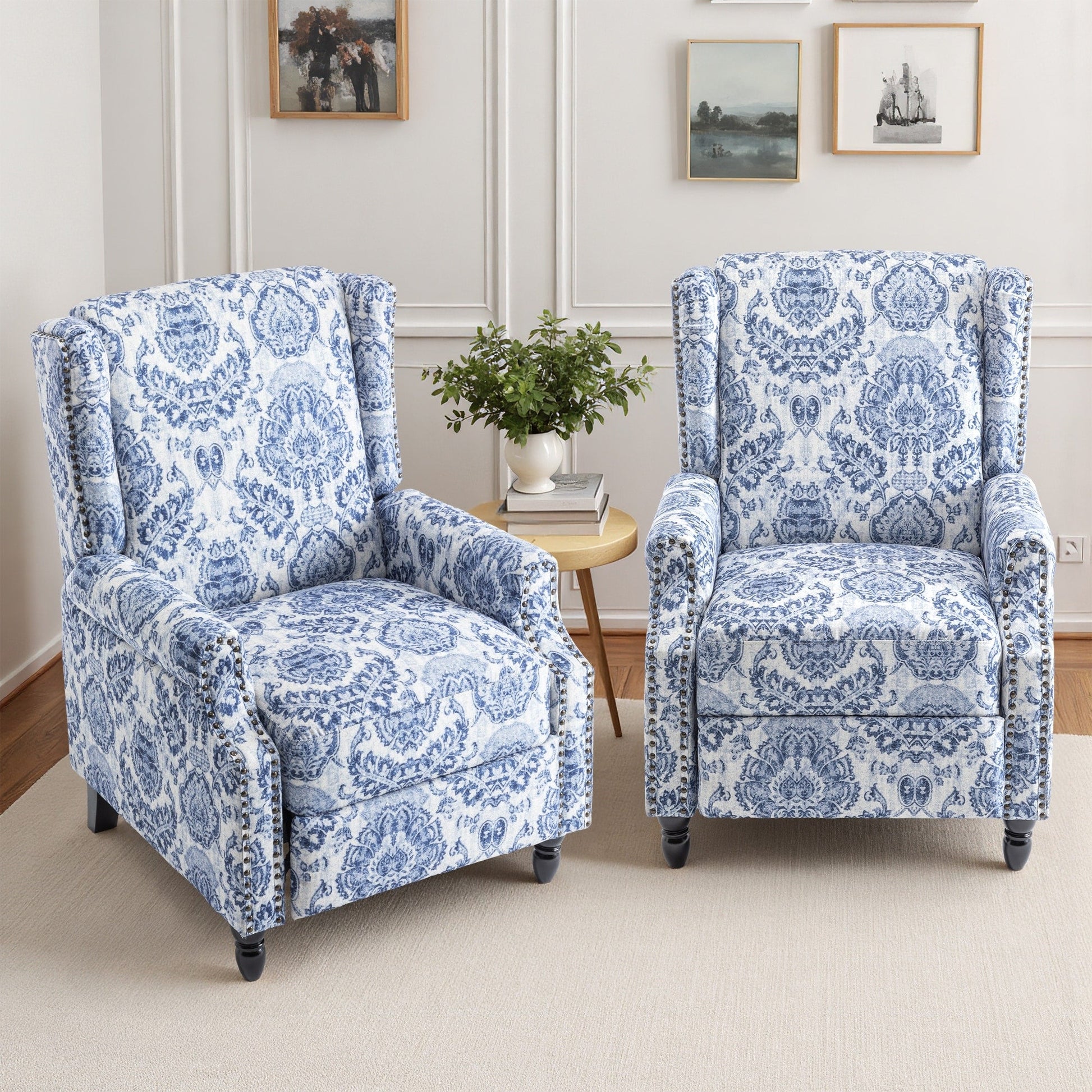 Lot de 2 chaises inclinables à dossier manuel à motif floral vintage, 73,66 cm de largeur.