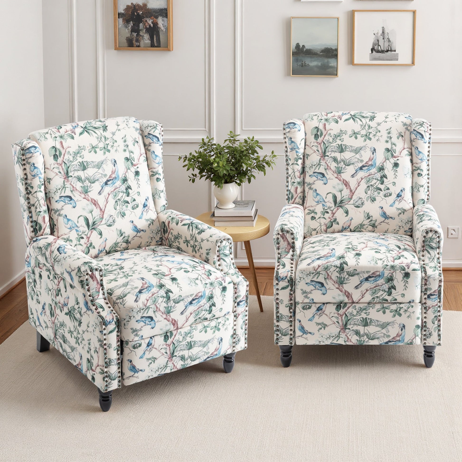 Lot de 2 chaises inclinables à dossier manuel à motif floral vintage, 73,66 cm de largeur.