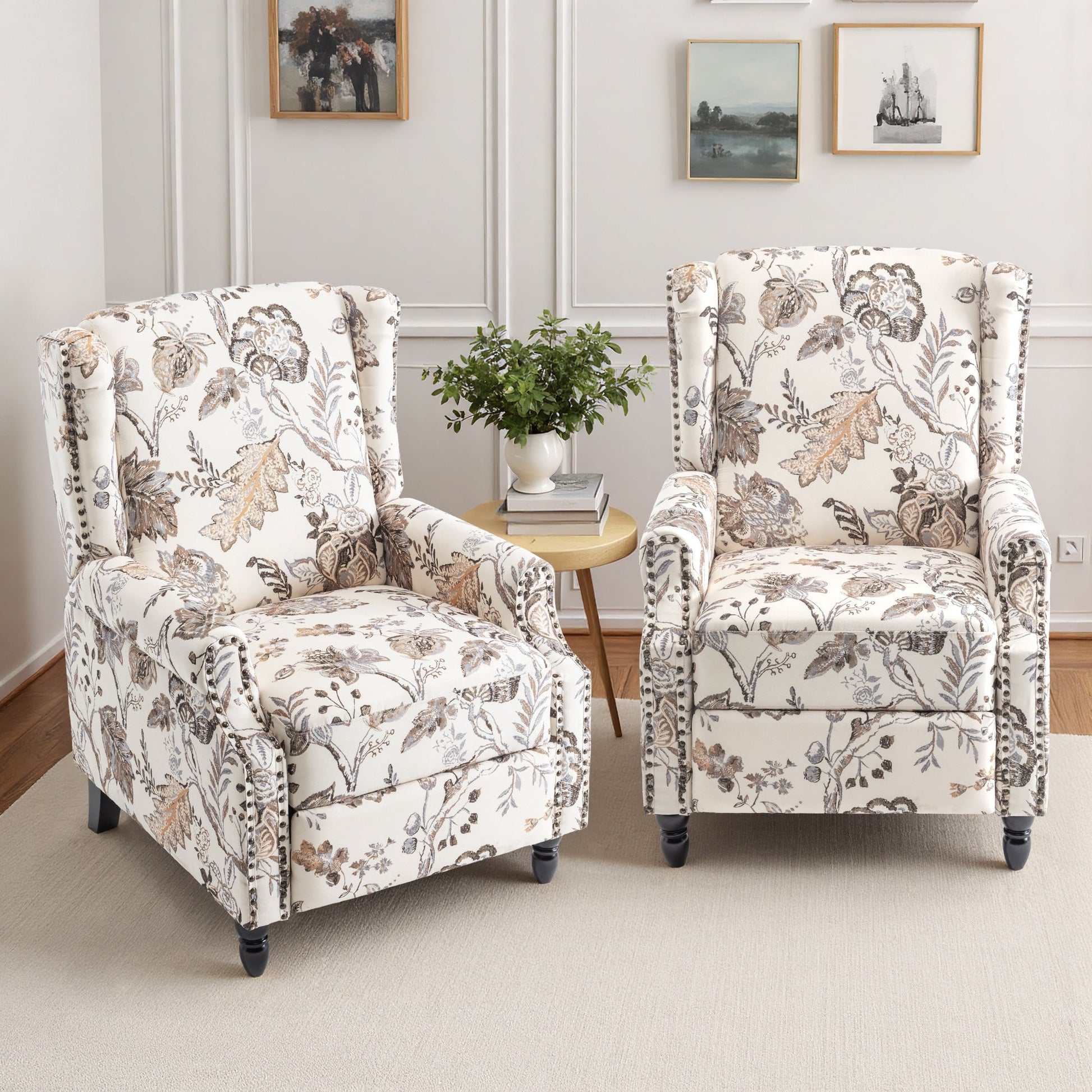 Lot de 2 chaises inclinables à dossier manuel à motif floral vintage, 73,66 cm de largeur.