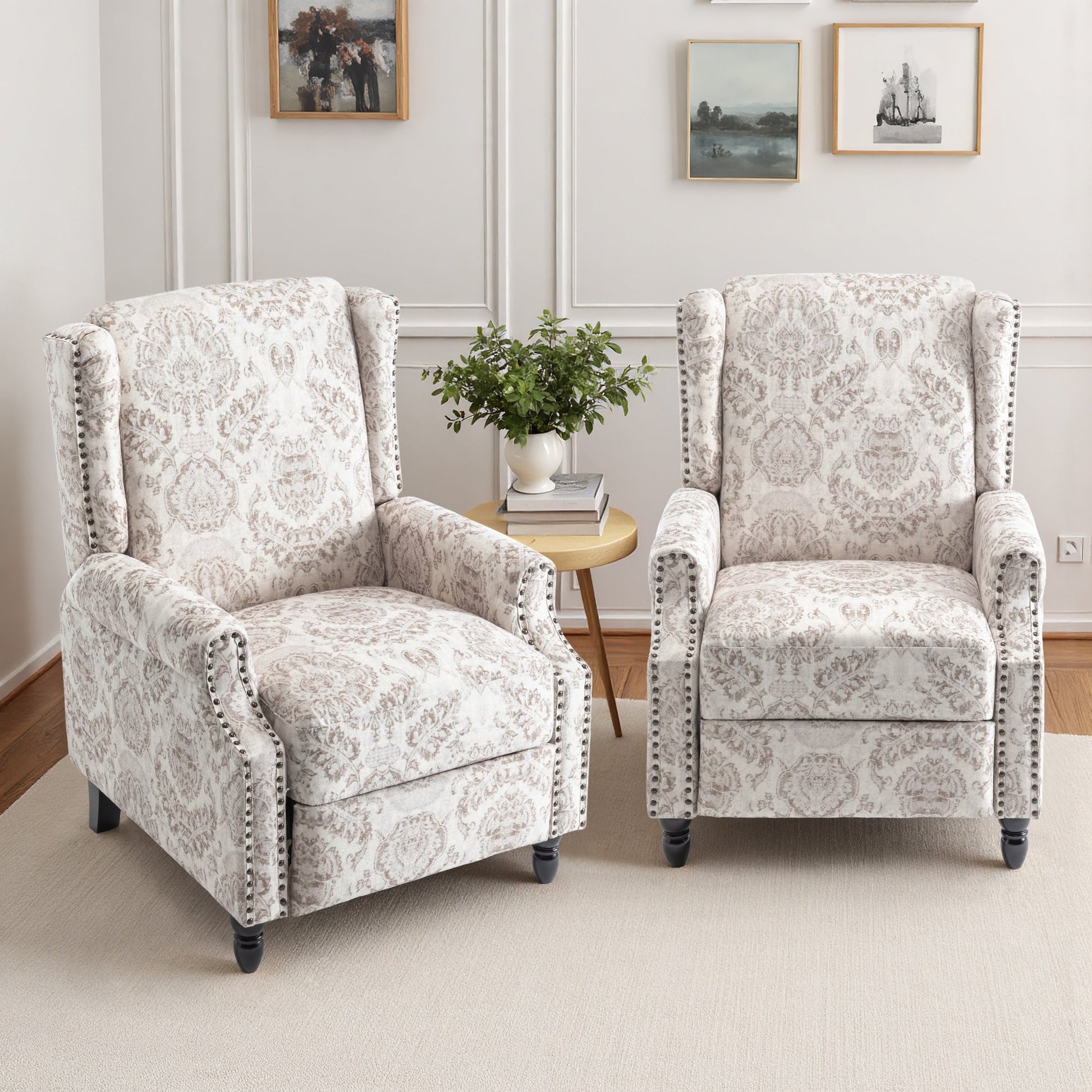 Lot de 2 chaises inclinables à dossier manuel à motif floral vintage, 73,66 cm de largeur.