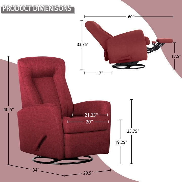 Fauteuil inclinable à balancement, à balancement et pivotant, largeur 29,5 pouces