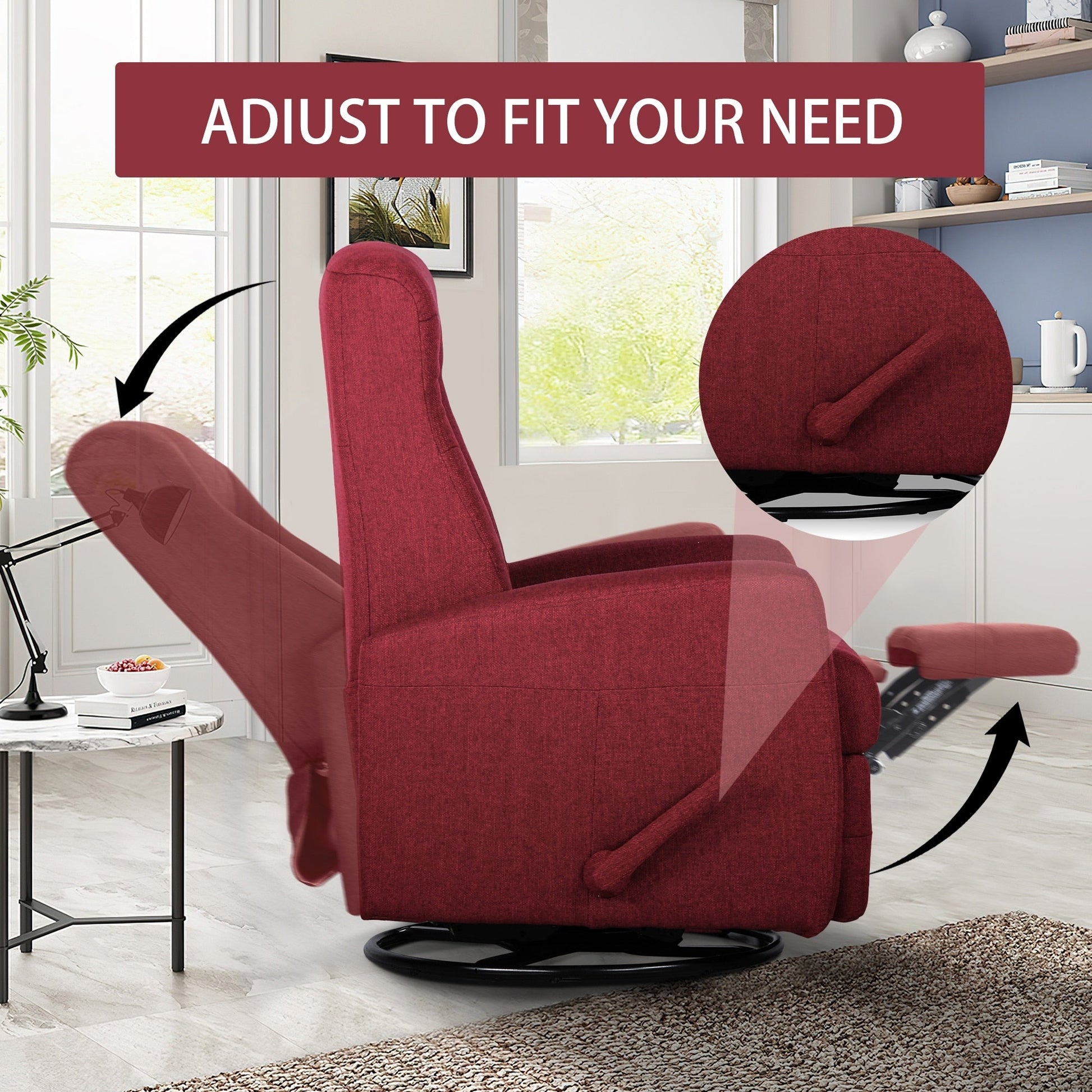 Fauteuil inclinable à balancement, à balancement et pivotant, largeur 29,5 pouces